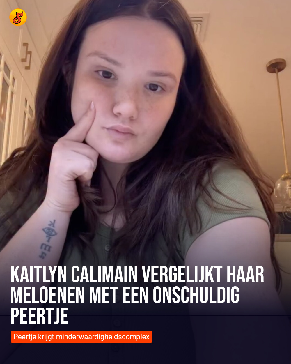 Kaitlyn Calimain vergelijkt haar meloenen met een onschuldig peertje