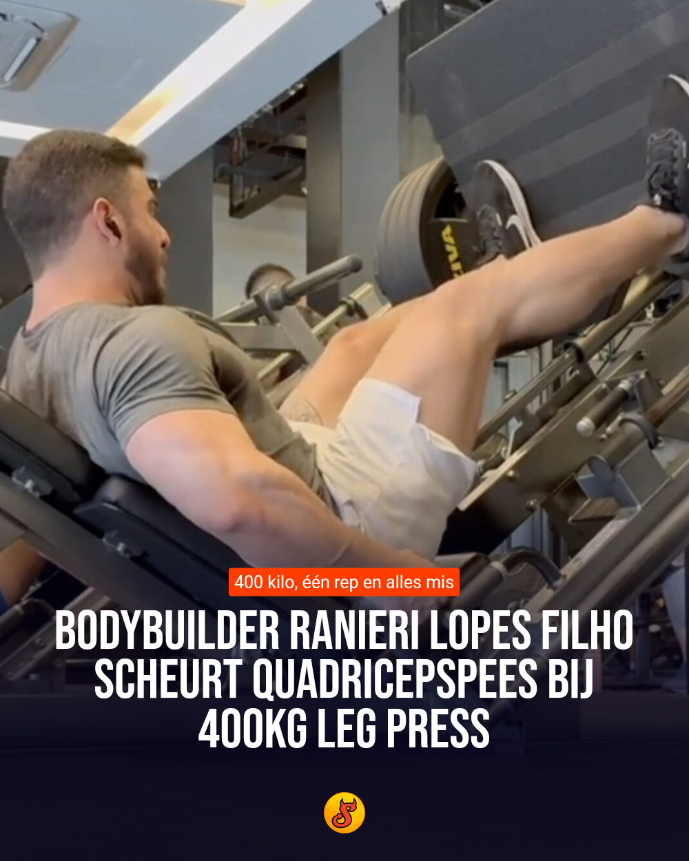 Bodybuilder Ranieri Lopes Filho scheurt quadricepspees bij 400kg leg press