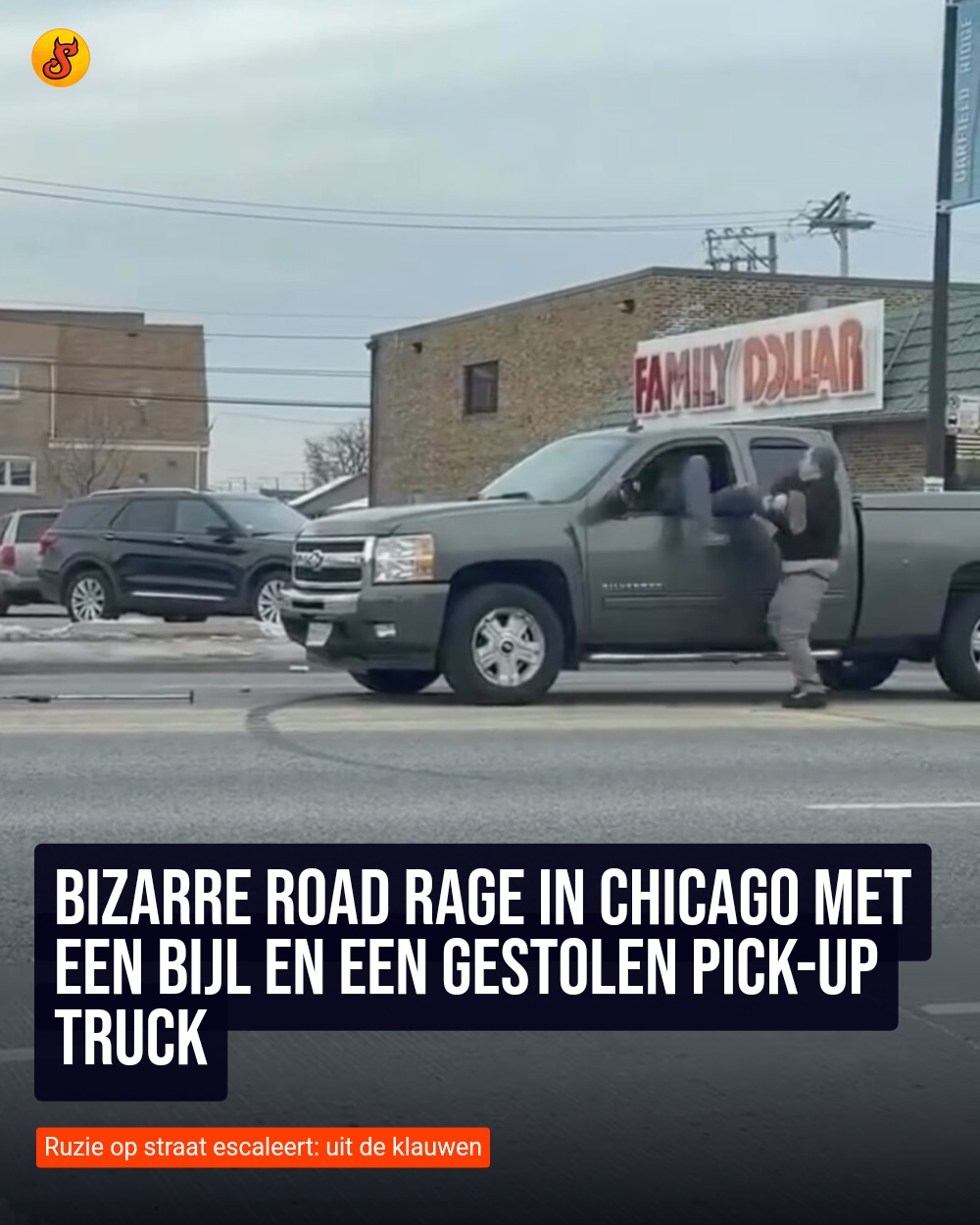 Bizarre road rage in Chicago met een bijl en een gestolen pick-up truck