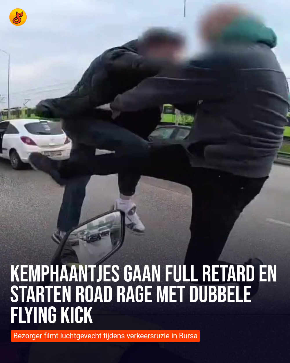 Kemphaantjes gaan full retard en starten road rage met dubbele flying kick