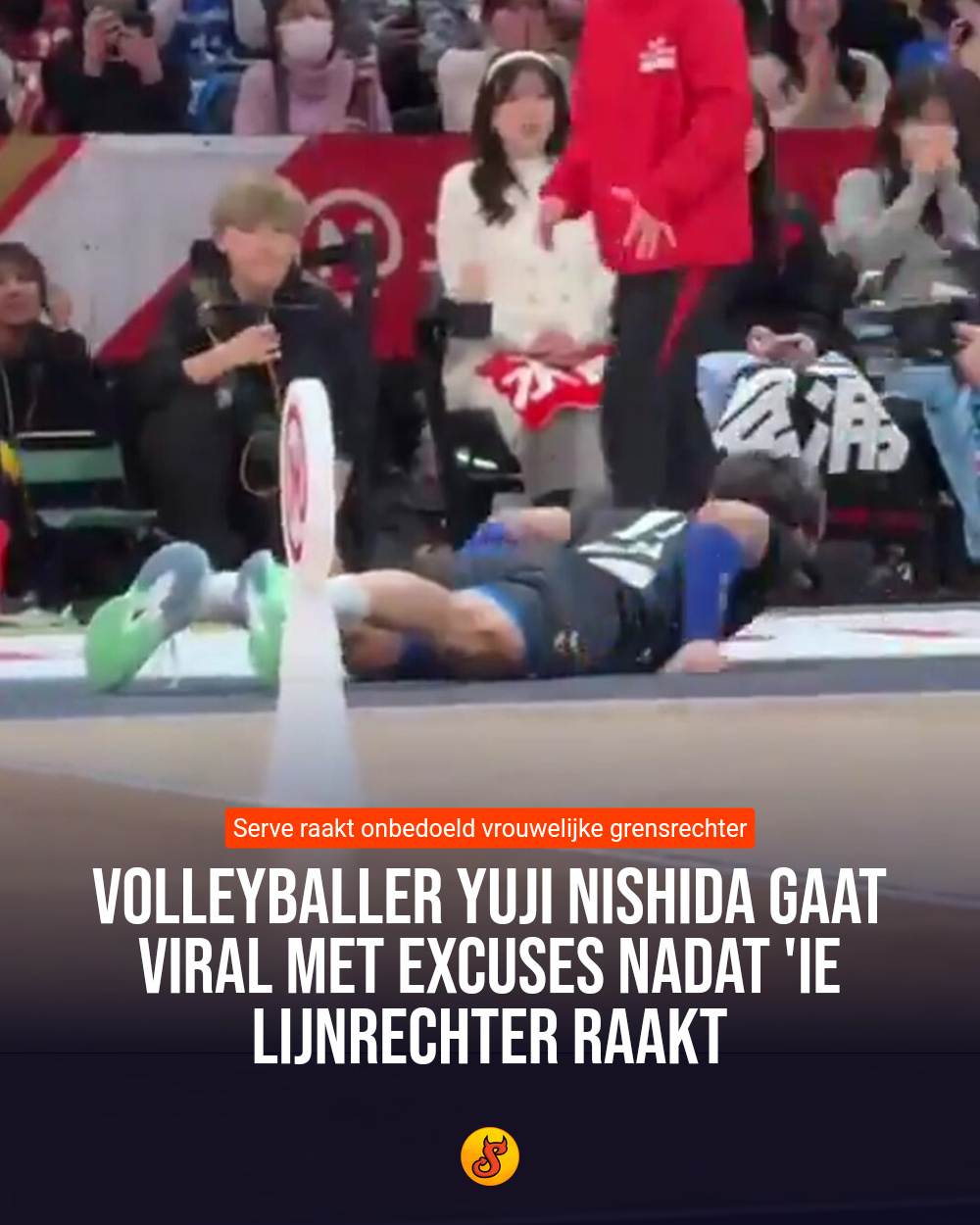 Volleyballer Yuji Nishida gaat viral met excuses nadat 'ie lijnrechter raakt
