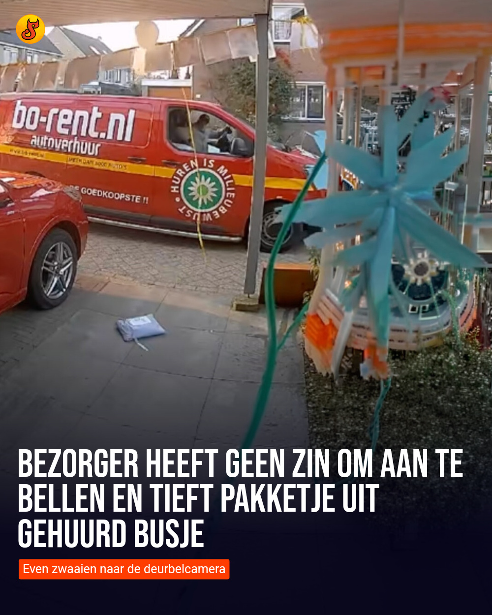 Bezorger heeft geen zin om aan te bellen en tieft pakketje uit gehuurd busje