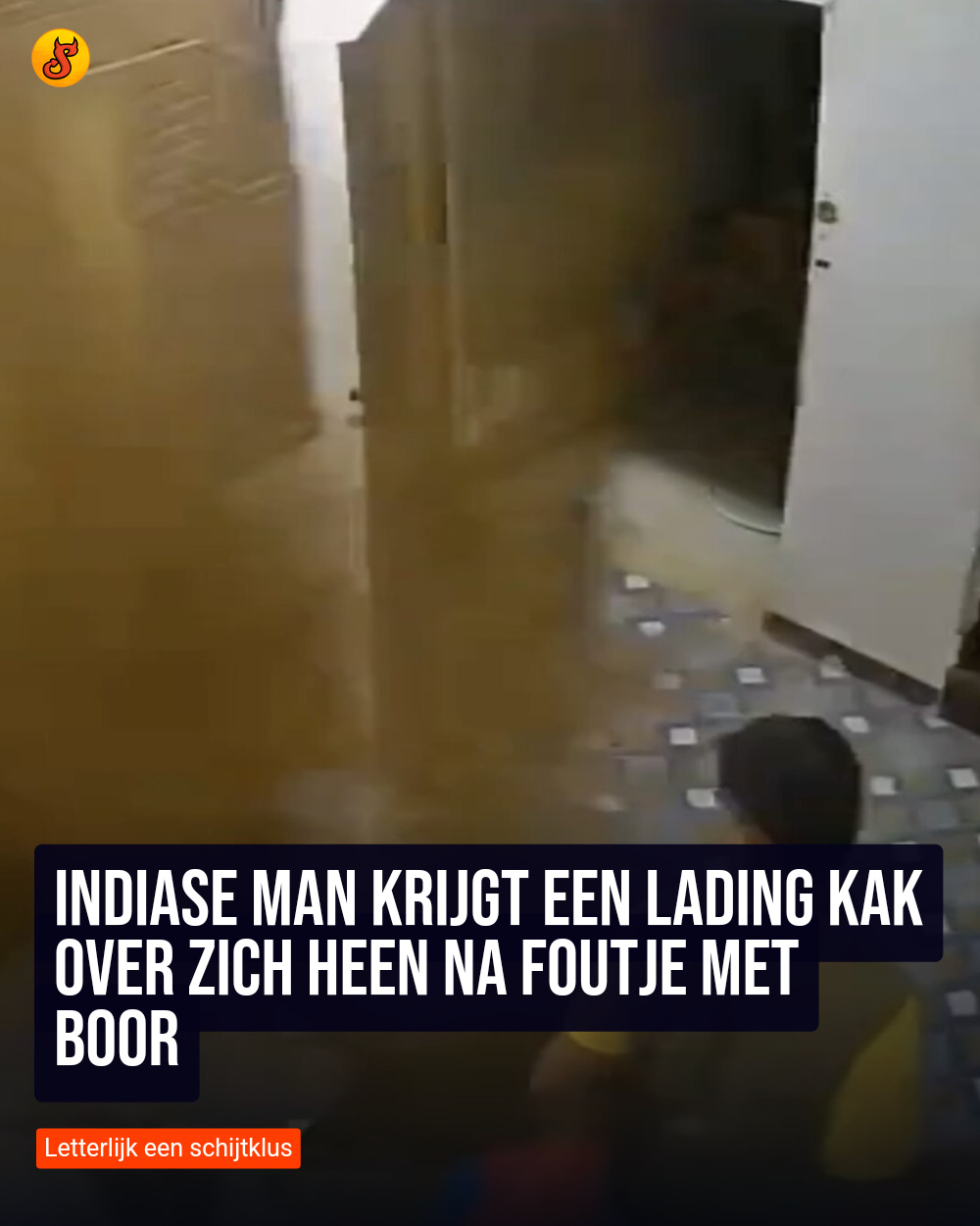 Indiase man krijgt een lading kak over zich heen na foutje met boor
