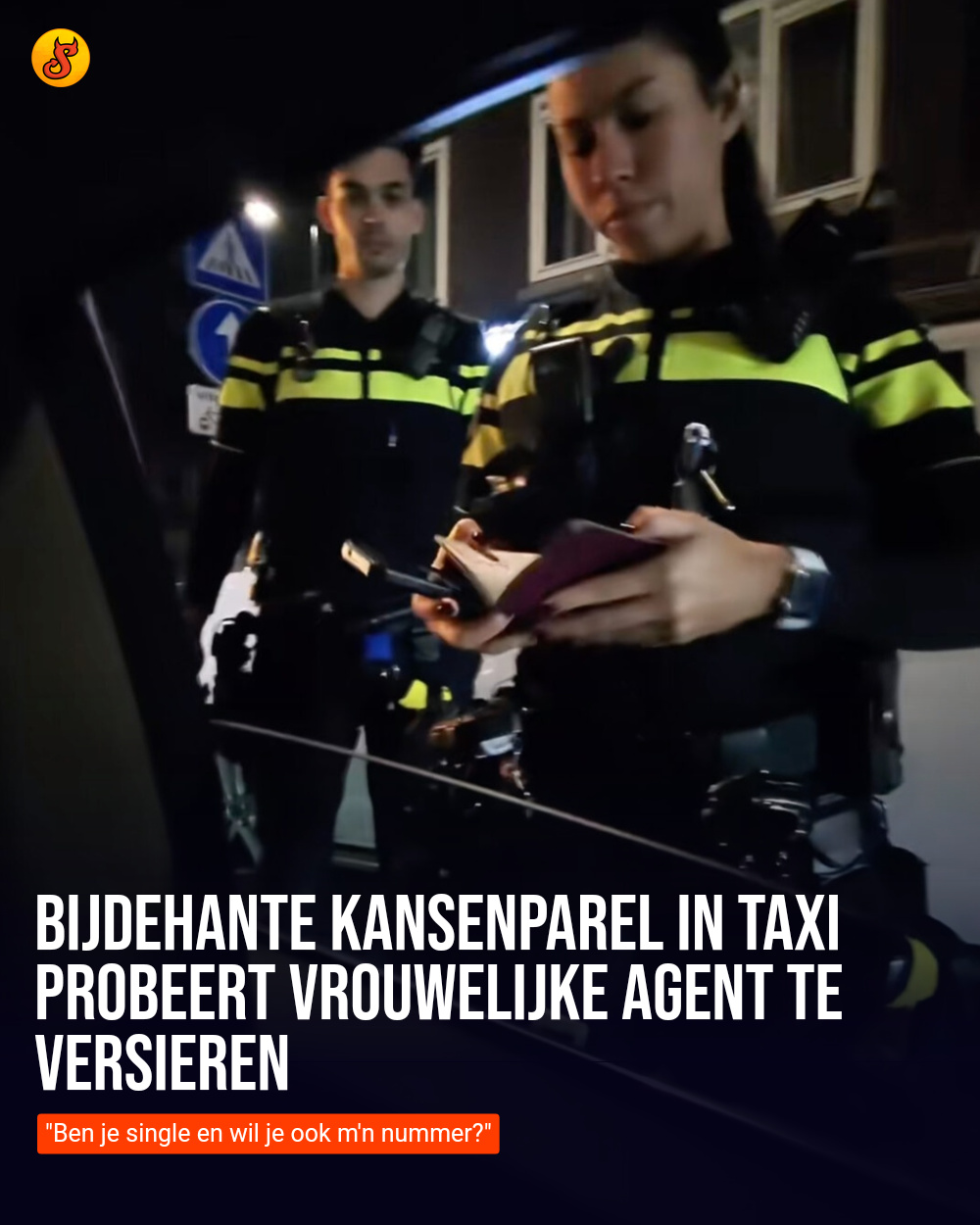 Bijdehante kansenparel in taxi probeert vrouwelijke agent te versieren