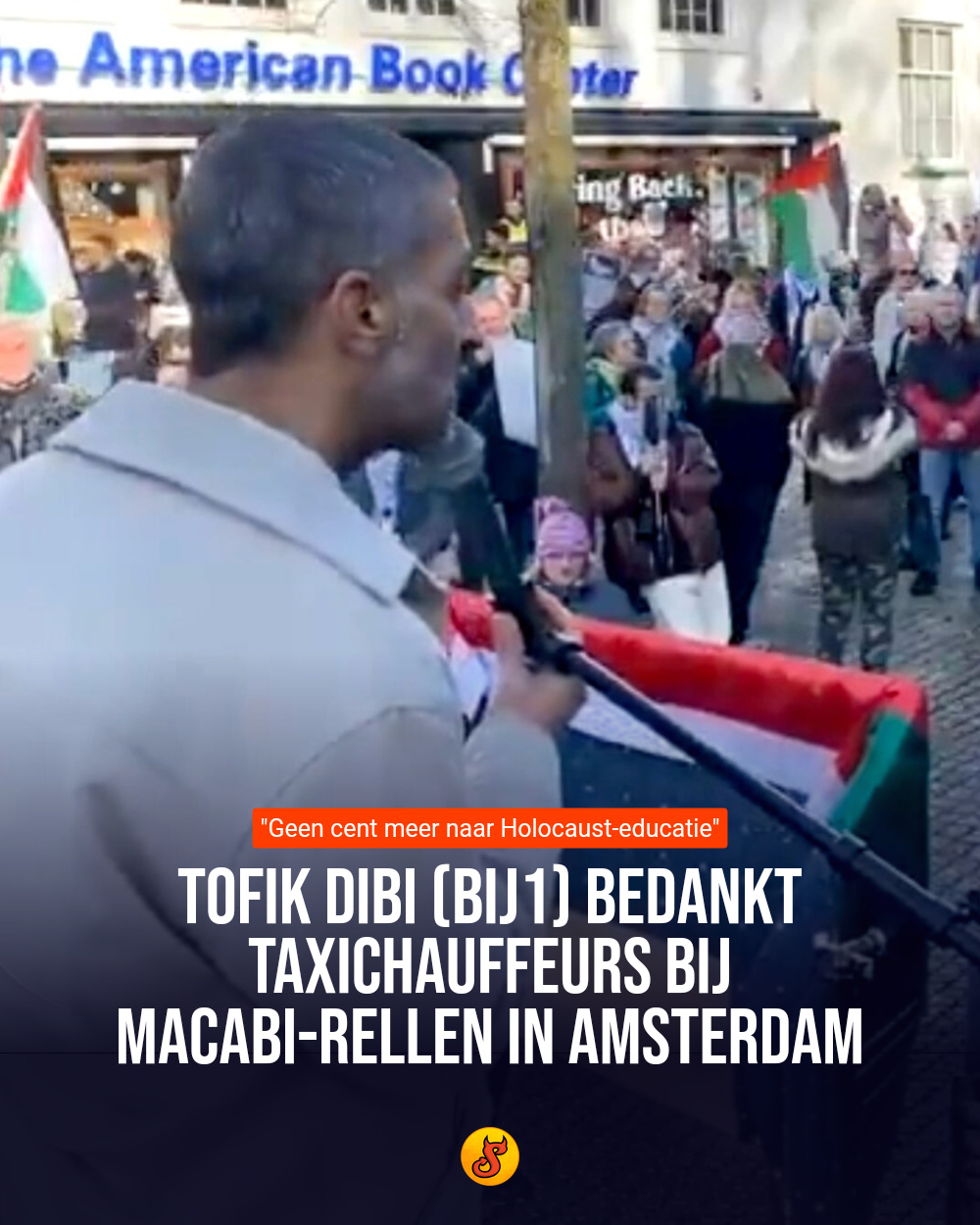 Tofik Dibi (BIJ1) bedankt taxichauffeurs bij Macabi-rellen in Amsterdam