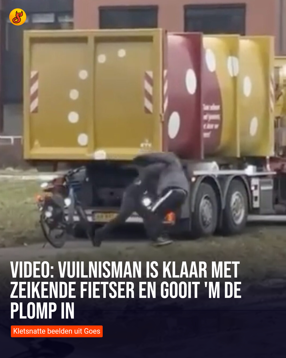 Video: Vuilnisman is klaar met zeikende fietser en gooit 'm de plomp in