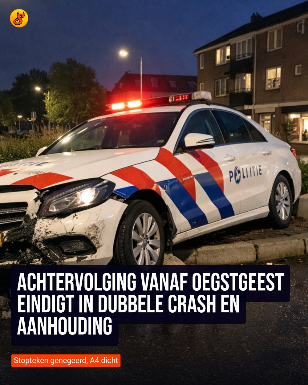 Achtervolging vanaf Oegstgeest eindigt in dubbele crash en aanhouding