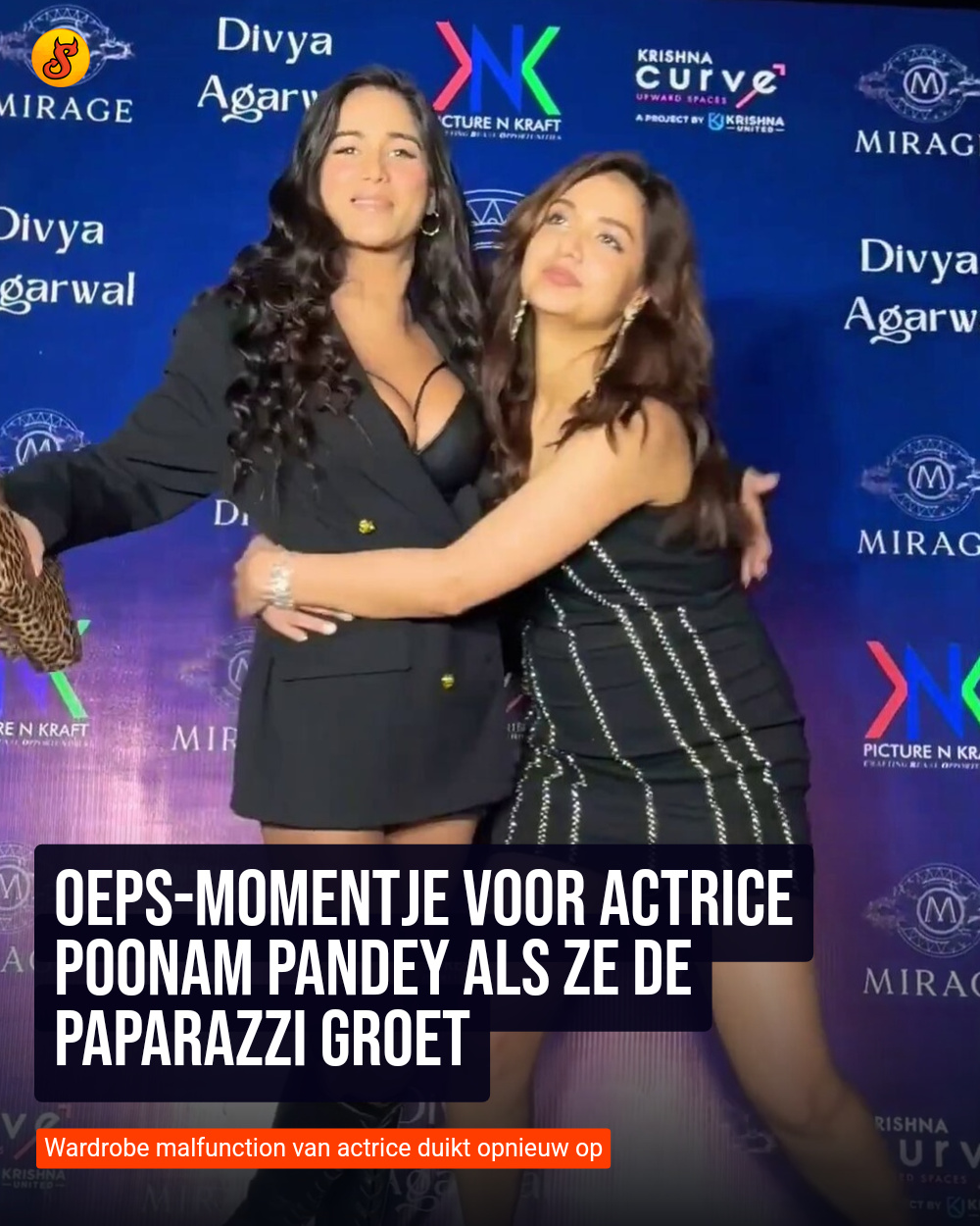 Oeps-momentje voor actrice Poonam Pandey als ze de paparazzi groet
