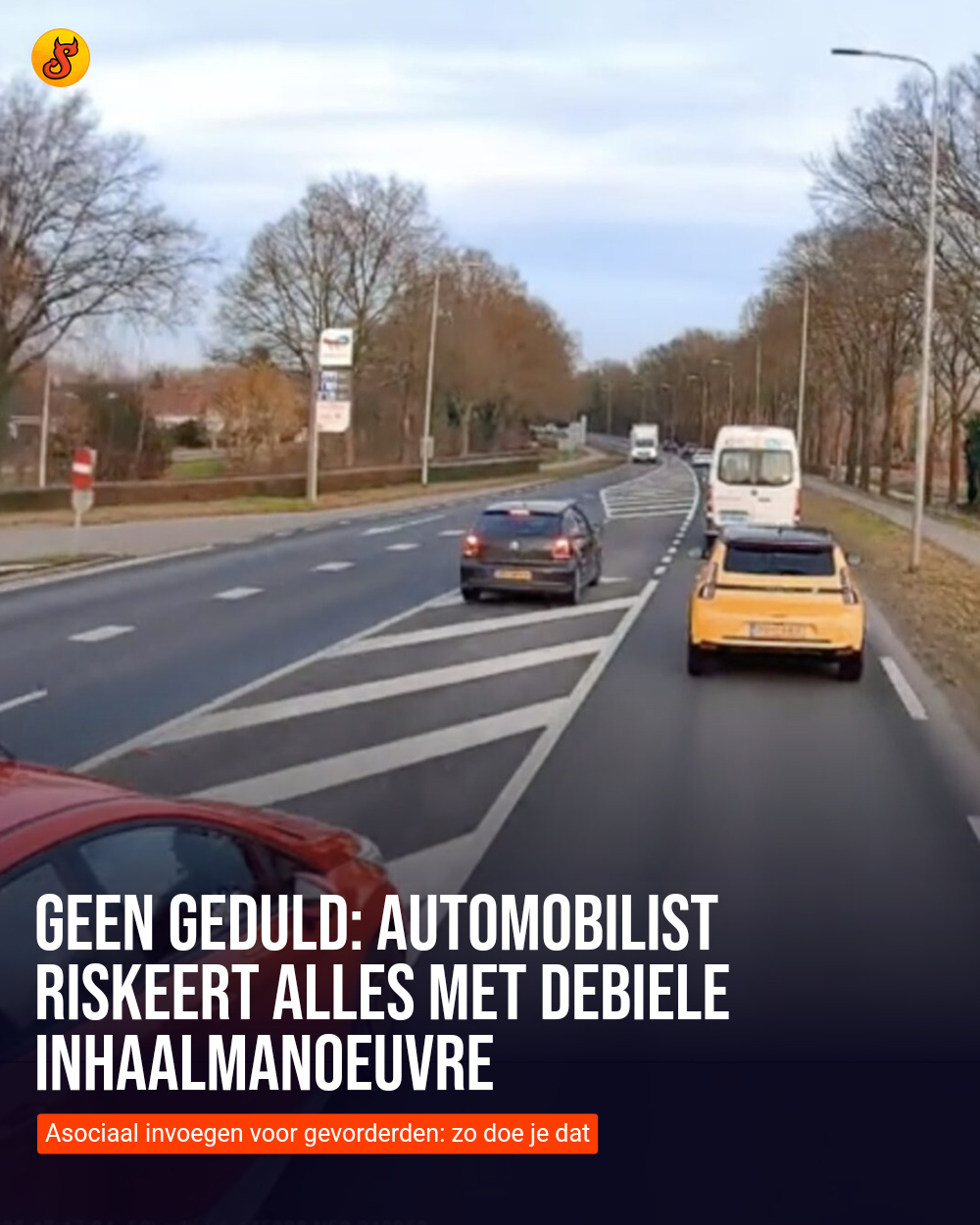 Geen geduld: Automobilist riskeert alles met debiele inhaalmanoeuvre