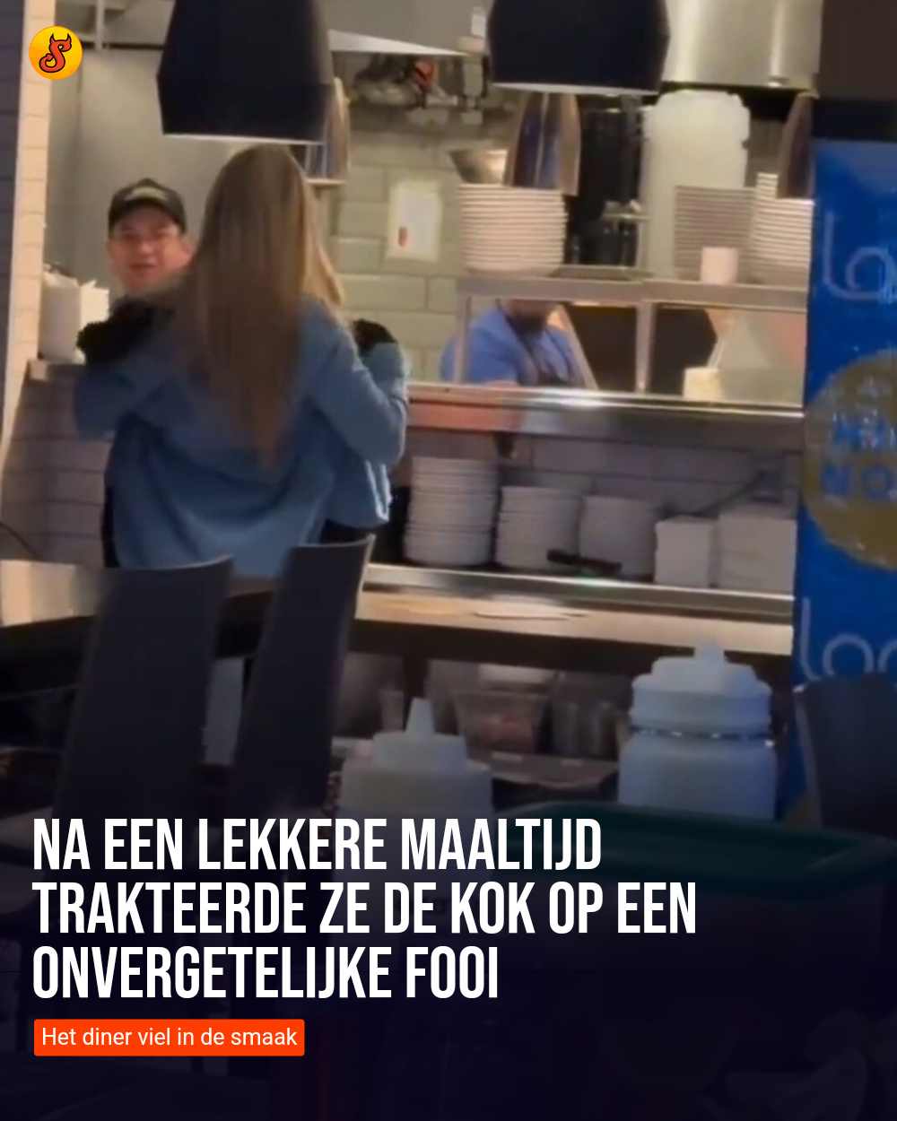 Na een lekkere maaltijd trakteerde ze de kok op een onvergetelijke fooi