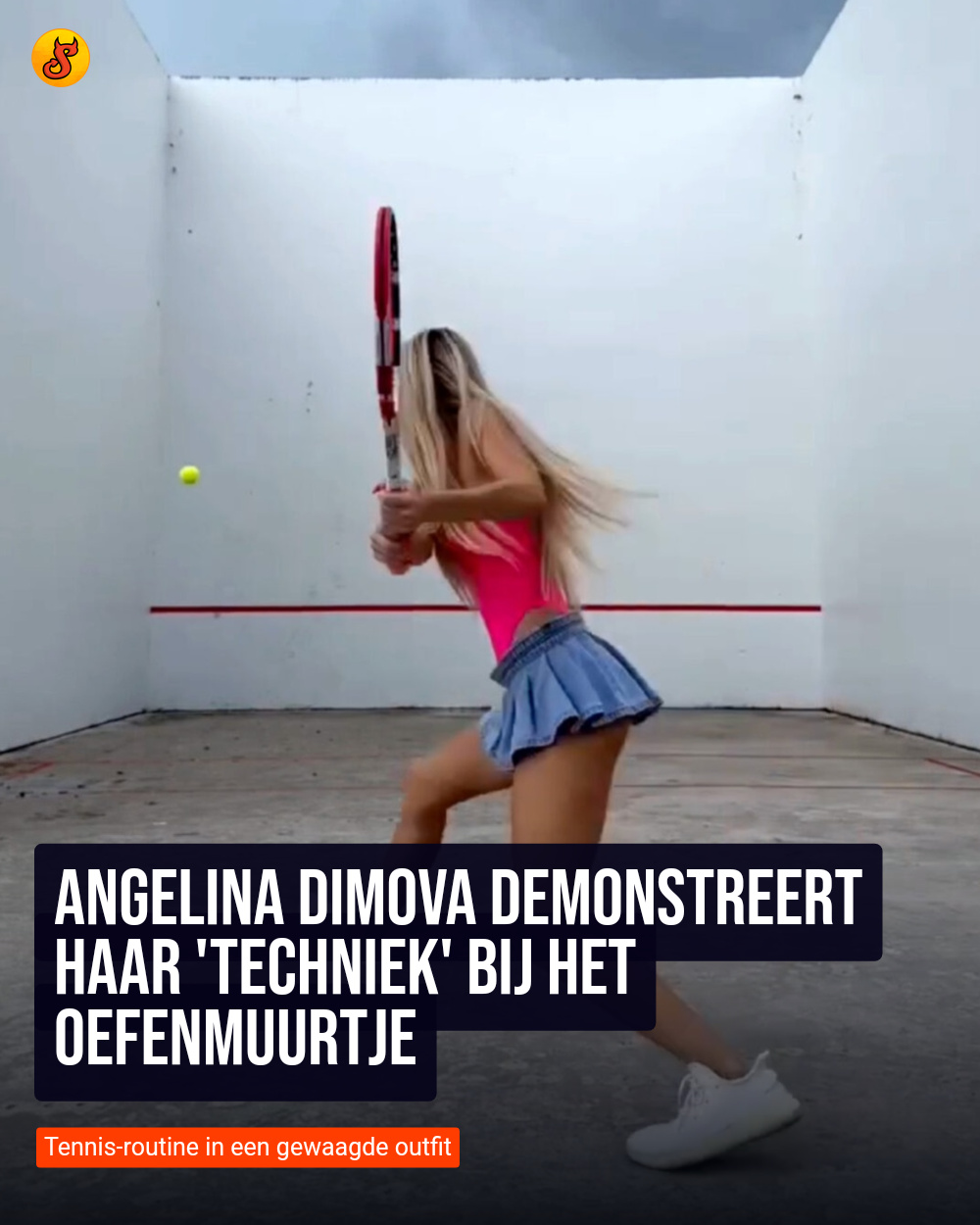 Angelina Dimova demonstreert haar 'techniek' bij het oefenmuurtje