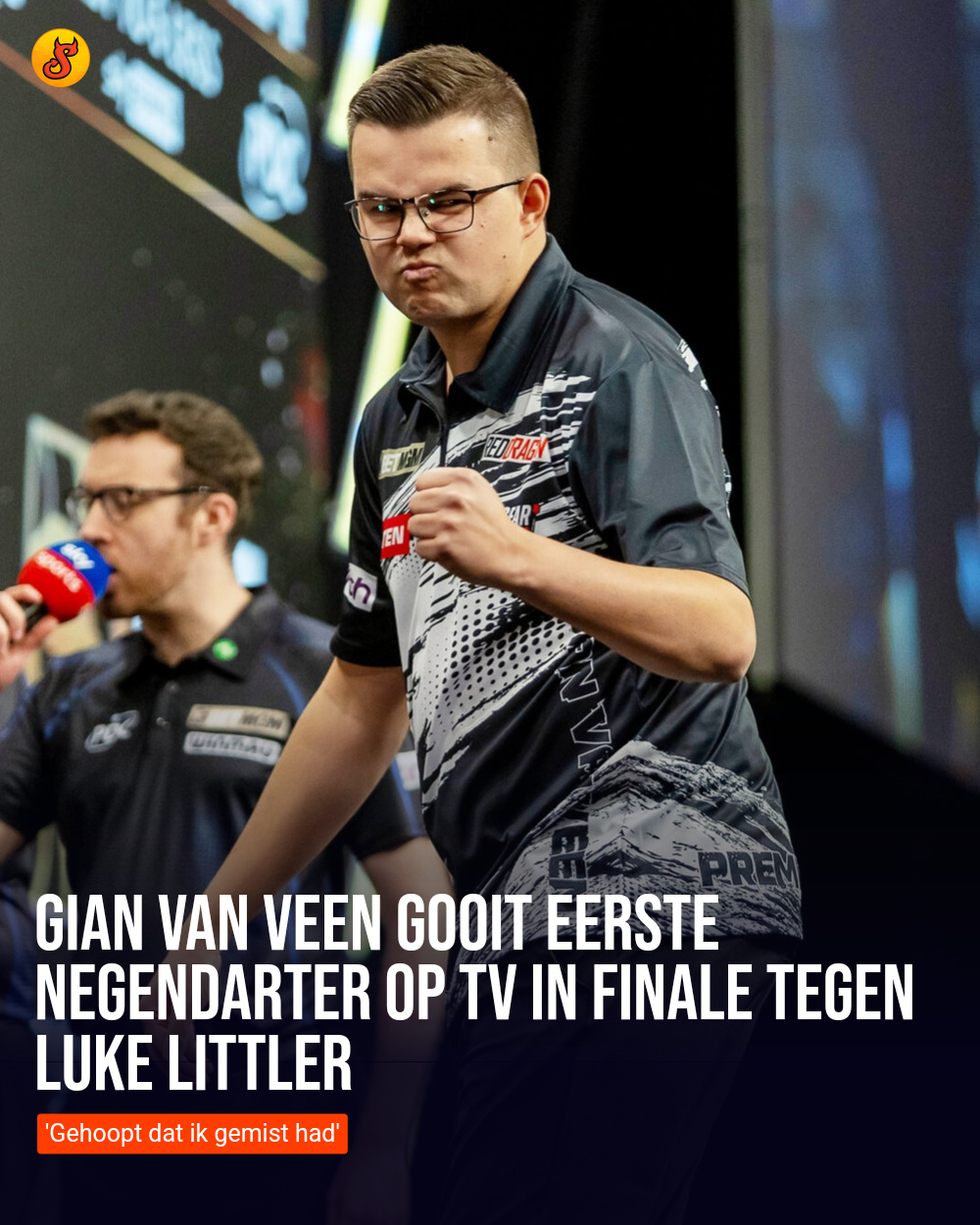 Gian van Veen gooit eerste negendarter op tv in finale tegen Luke Littler