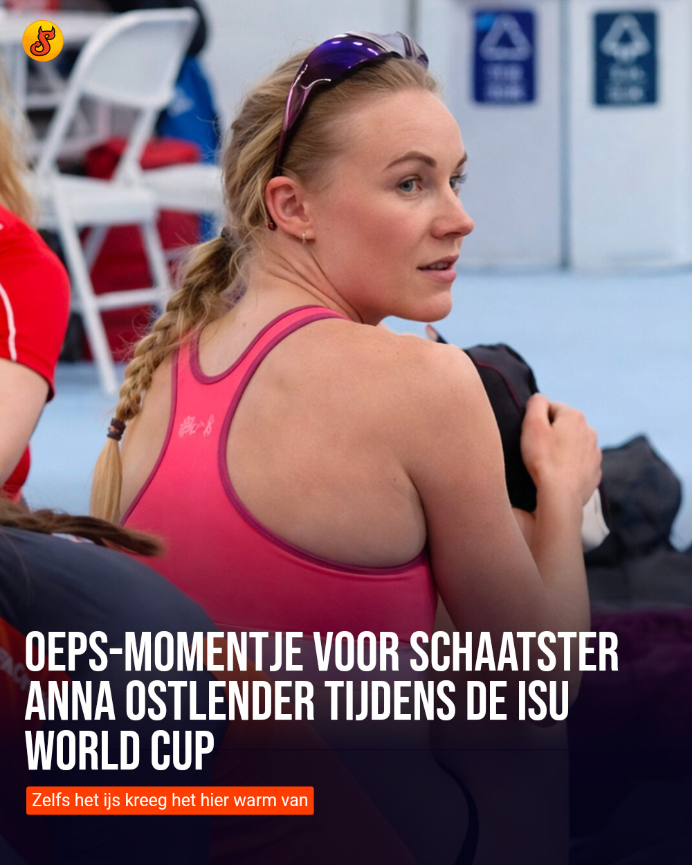 Oeps-momentje voor schaatster Anna Ostlender tijdens de ISU World Cup