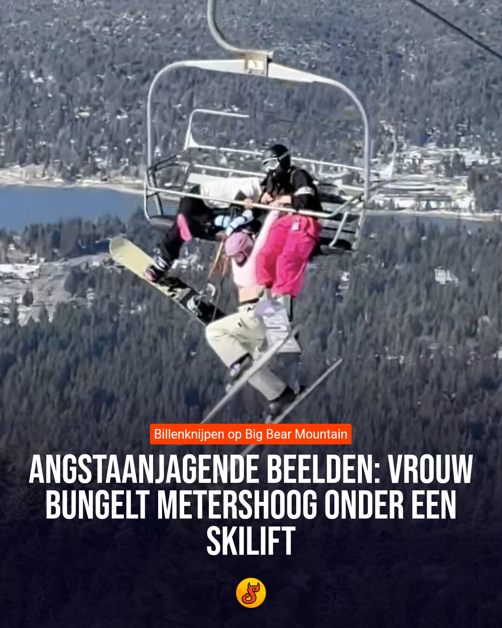 Angstaanjagende beelden: Vrouw bungelt metershoog onder een skilift