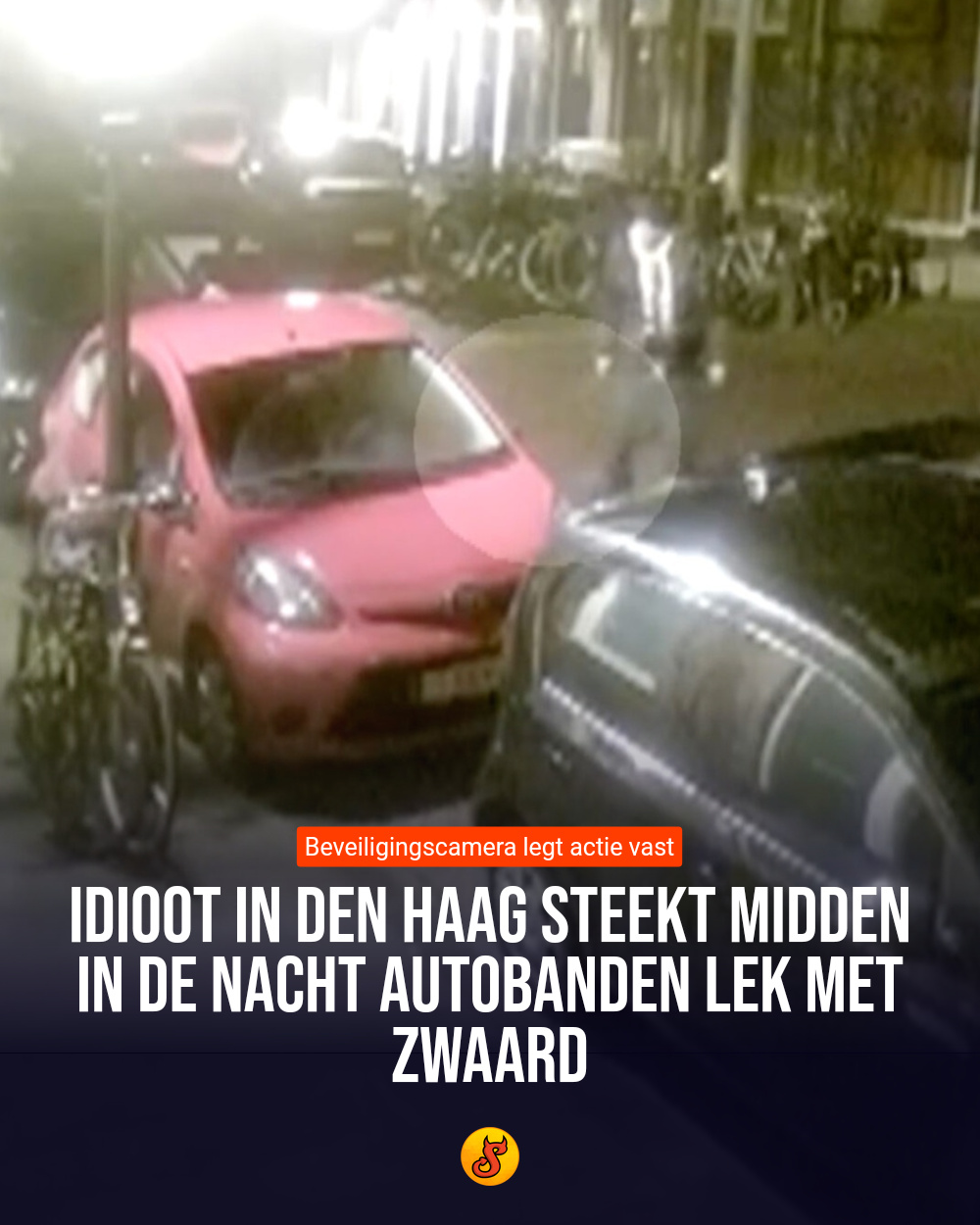 Idioot in Den Haag steekt midden in de nacht autobanden lek met zwaard