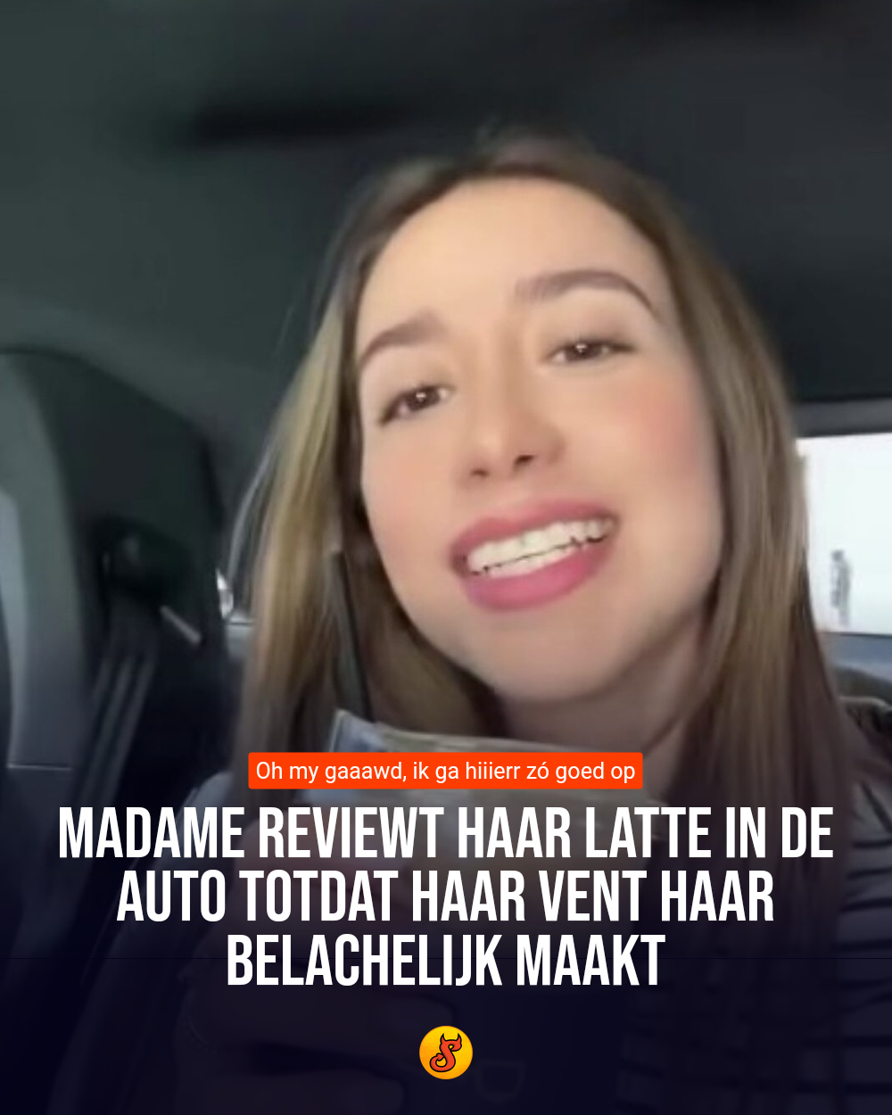 Madame reviewt haar latte in de auto totdat haar vent haar belachelijk maakt