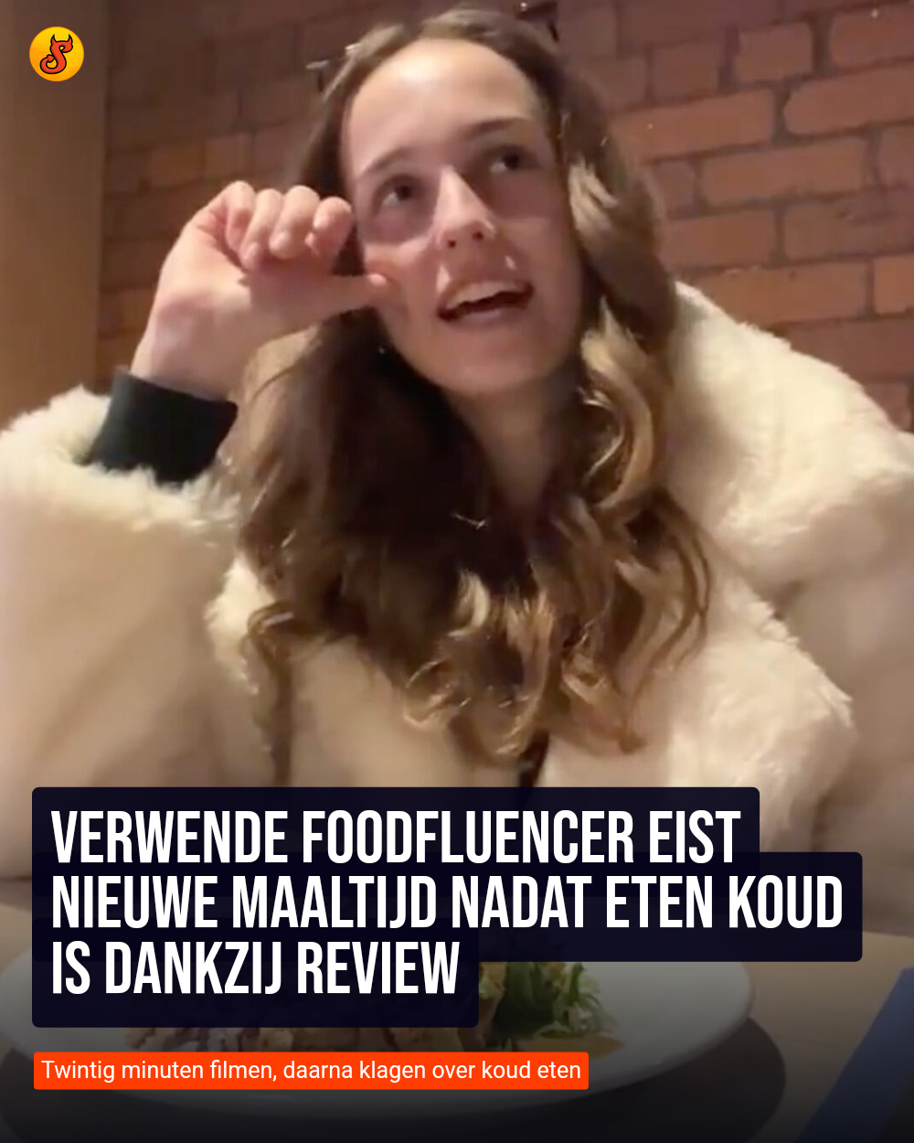 Verwende foodfluencer eist nieuwe maaltijd nadat eten koud is dankzij review