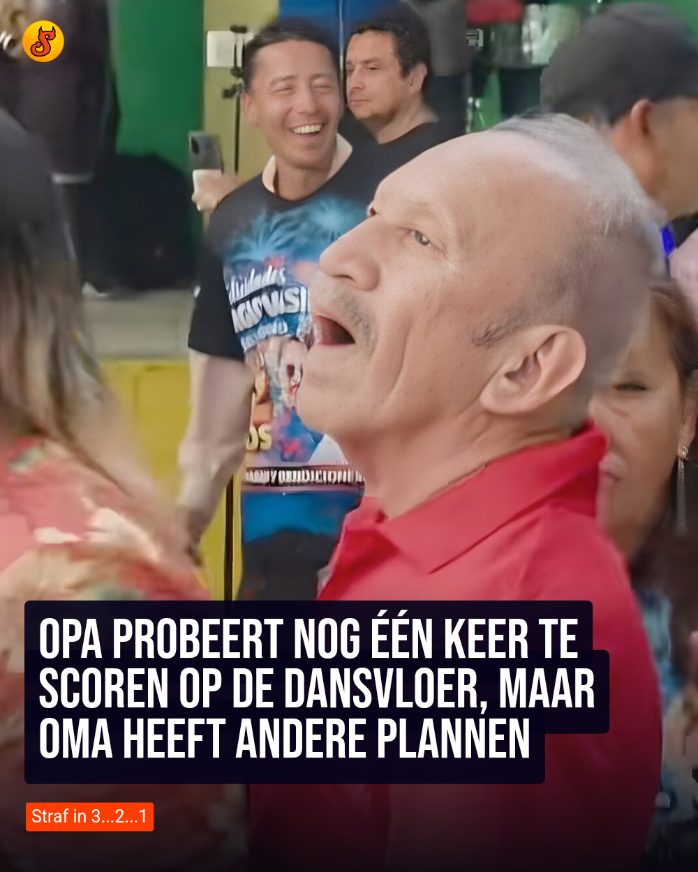 Opa probeert nog één keer te scoren op de dansvloer, maar oma heeft andere plannen