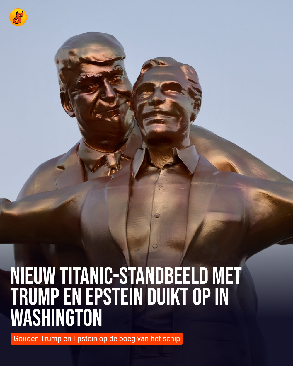 Nieuw Titanic-standbeeld met Trump en Epstein duikt op in Washington