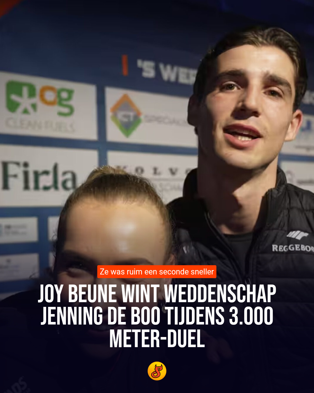 Joy Beune wint weddenschap Jenning de Boo tijdens 3.000 meter-duel