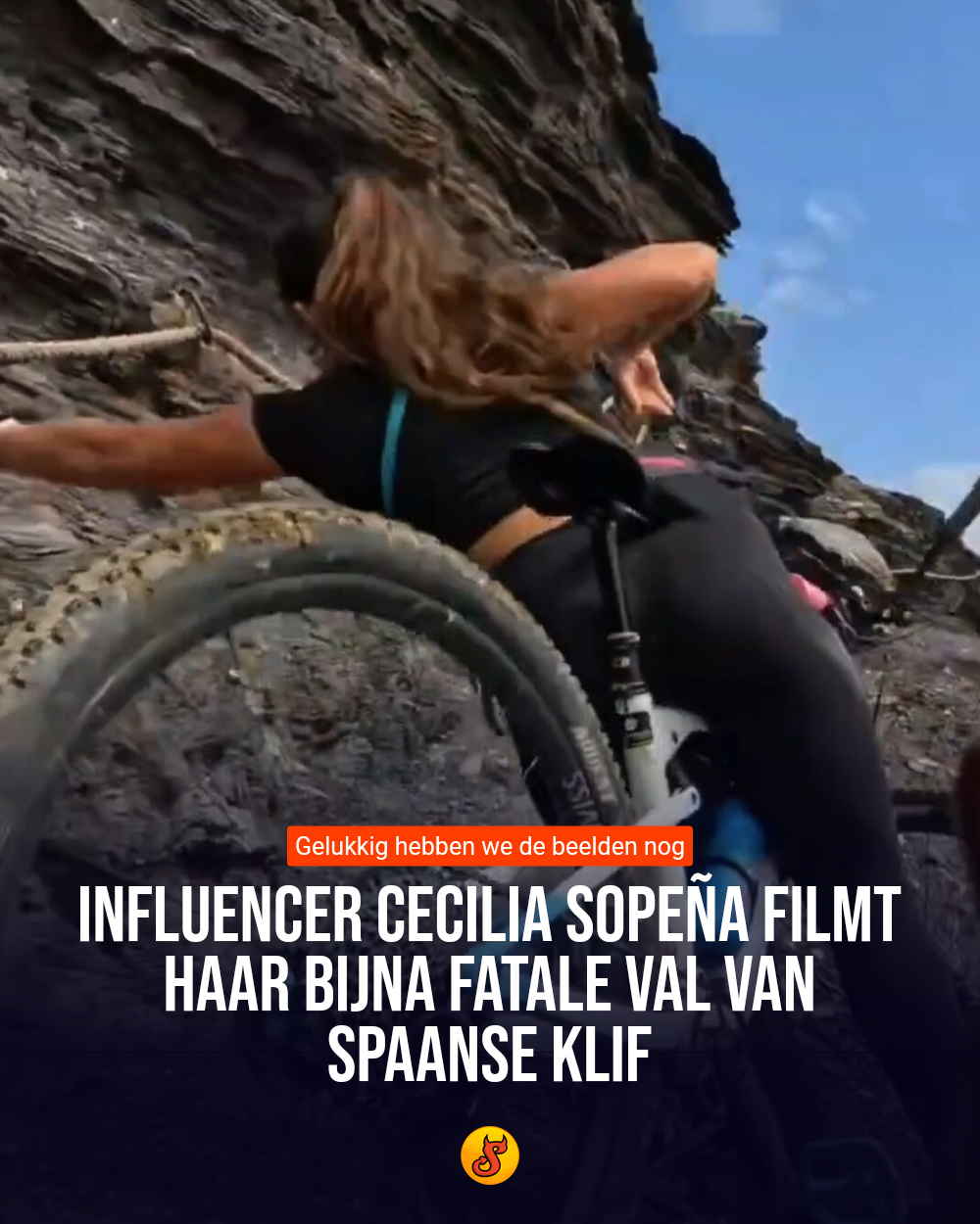 Influencer Cecilia Sopeña filmt haar bijna fatale val van Spaanse klif