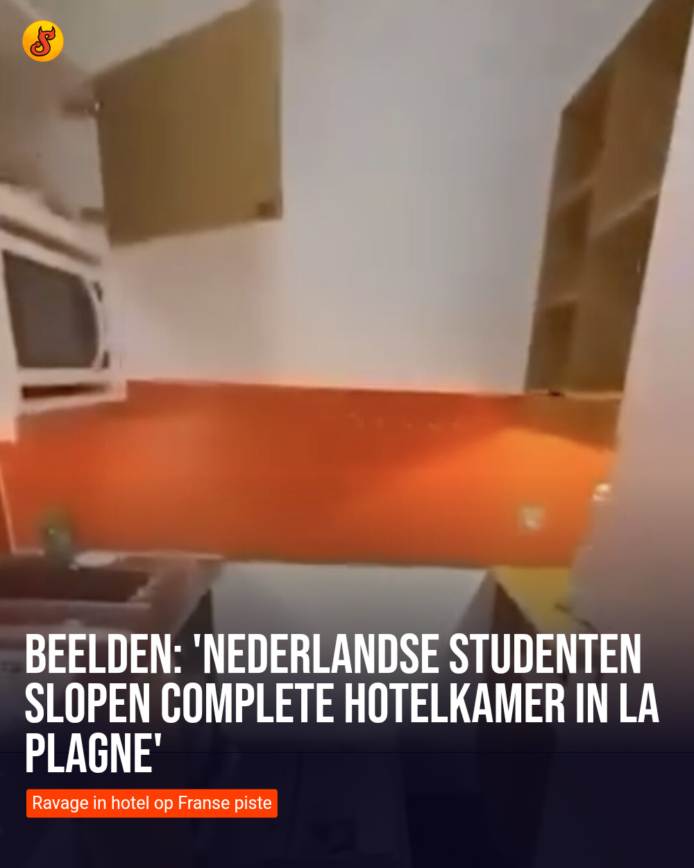 Beelden: 'Nederlandse studenten slopen complete hotelkamer in La Plagne'