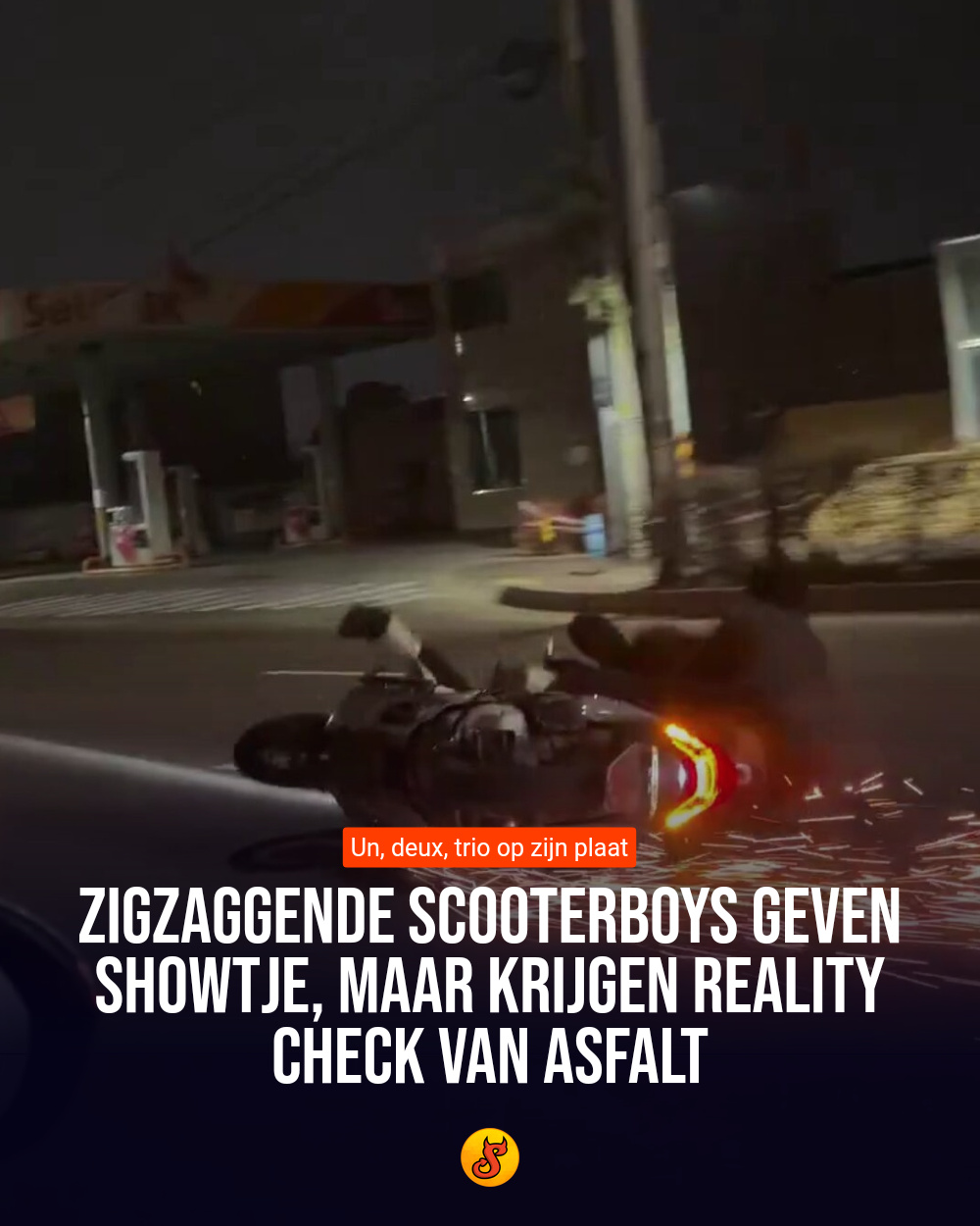 Zigzaggende scooterboys geven showtje, maar krijgen reality check van asfalt