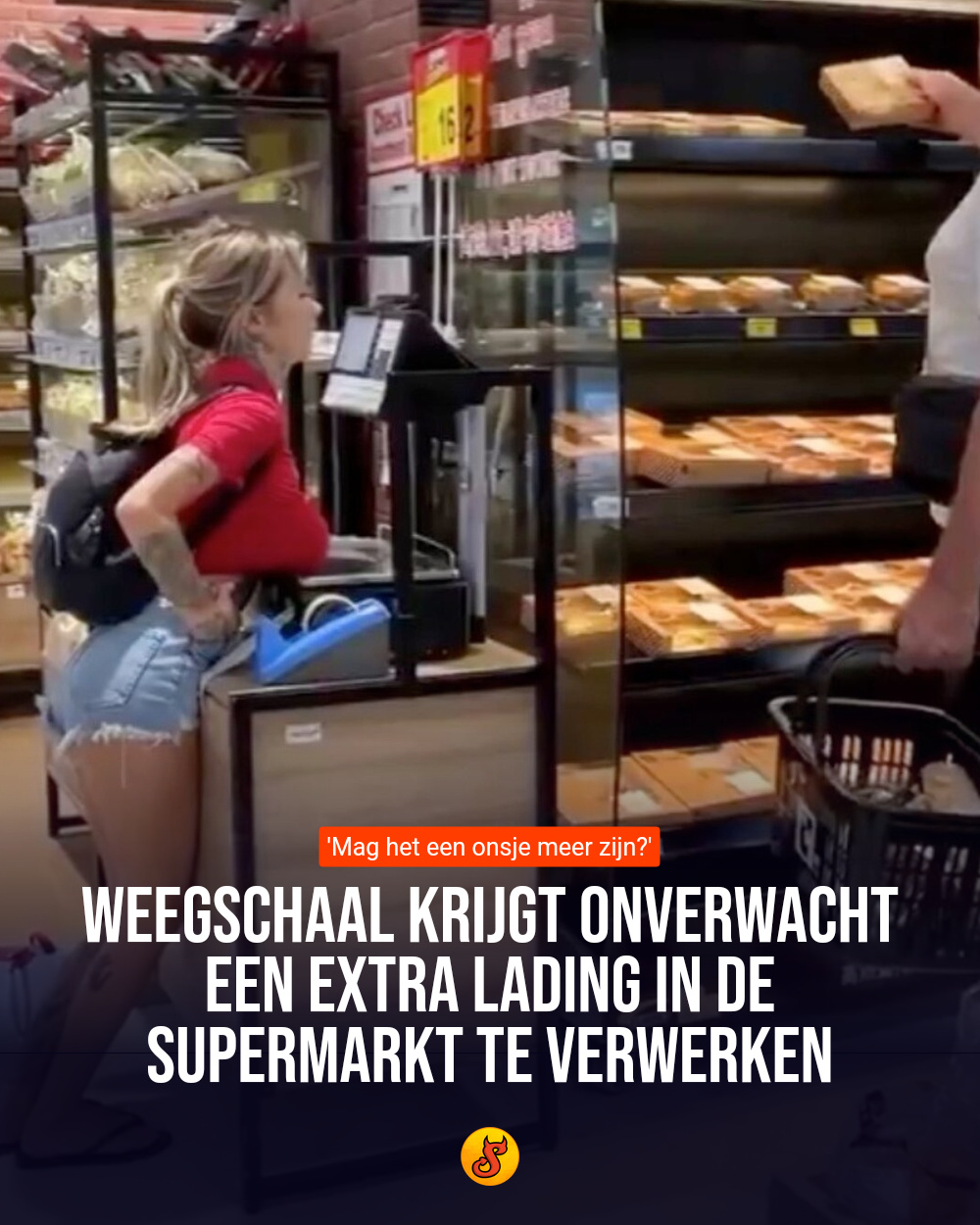 Weegschaal krijgt onverwacht een extra lading in de supermarkt te verwerken