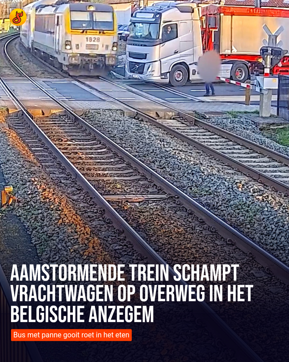 Aamstormende trein schampt vrachtwagen op overweg in het Belgische Anzegem