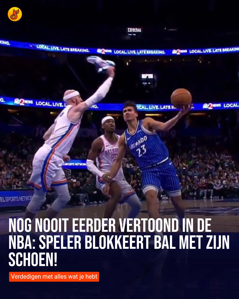 Nog nooit eerder vertoond in de NBA: Speler blokkeert bal met zijn schoen!