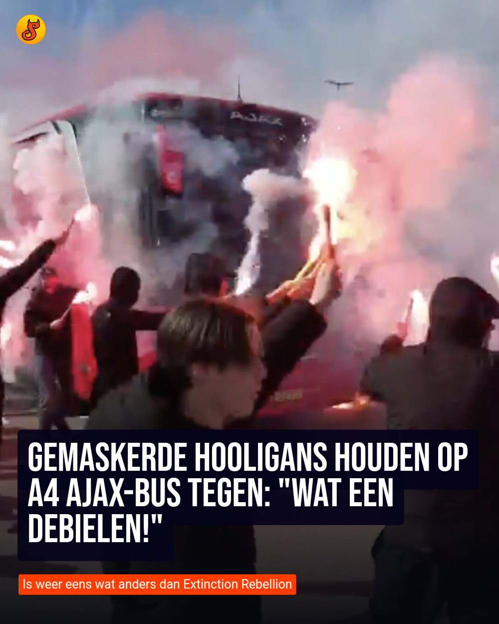 Gemaskerde hooligans houden op A4 Ajax-bus tegen: "Wat een debielen!"