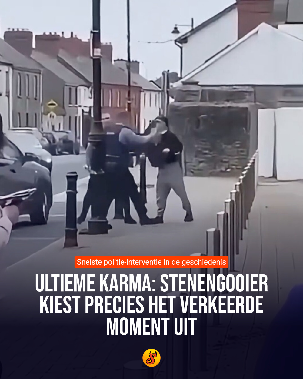Ultieme karma: Stenengooier kiest PRECIES het verkeerde moment uit