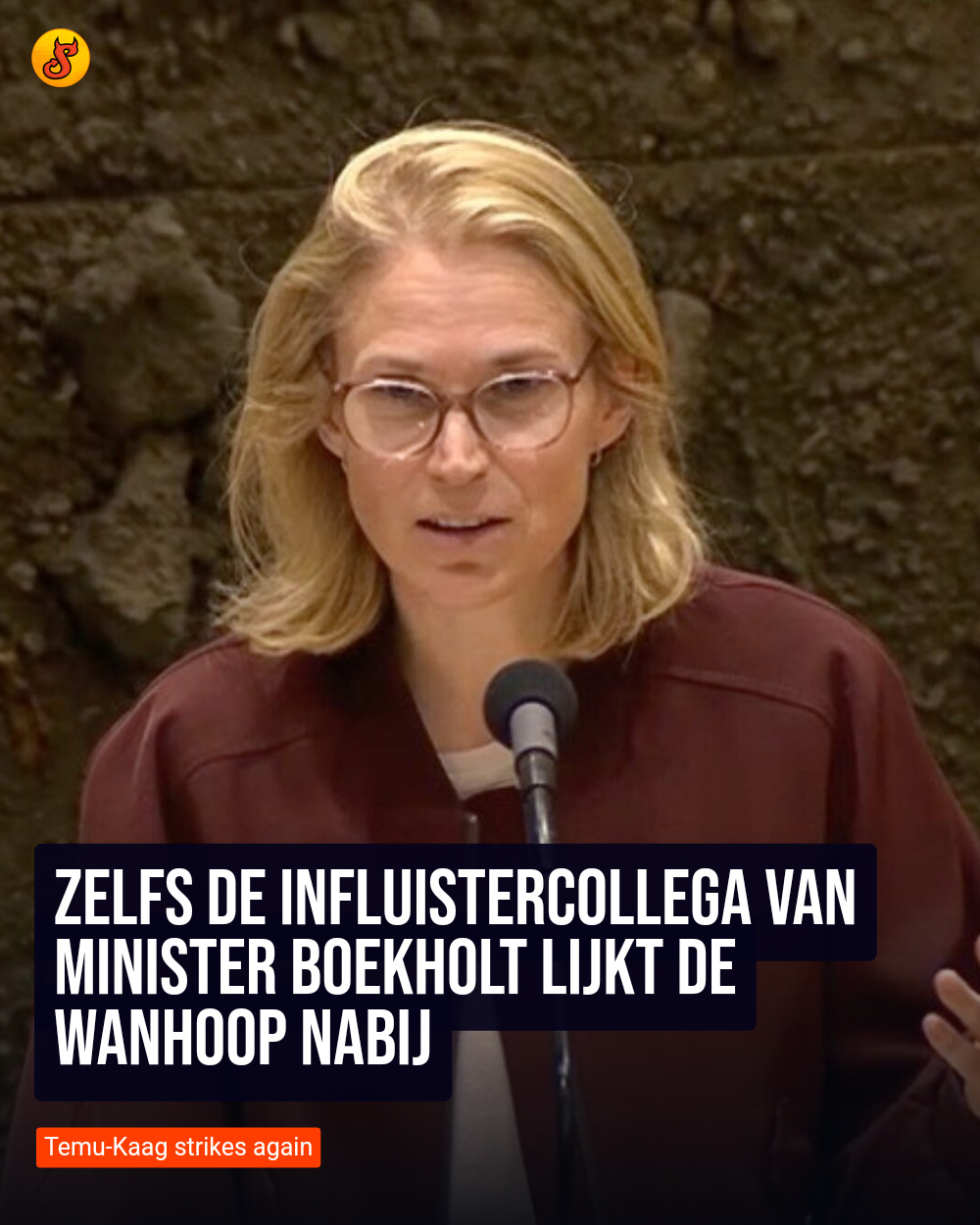 Zelfs de influistercollega van minister Boekholt lijkt de wanhoop nabij