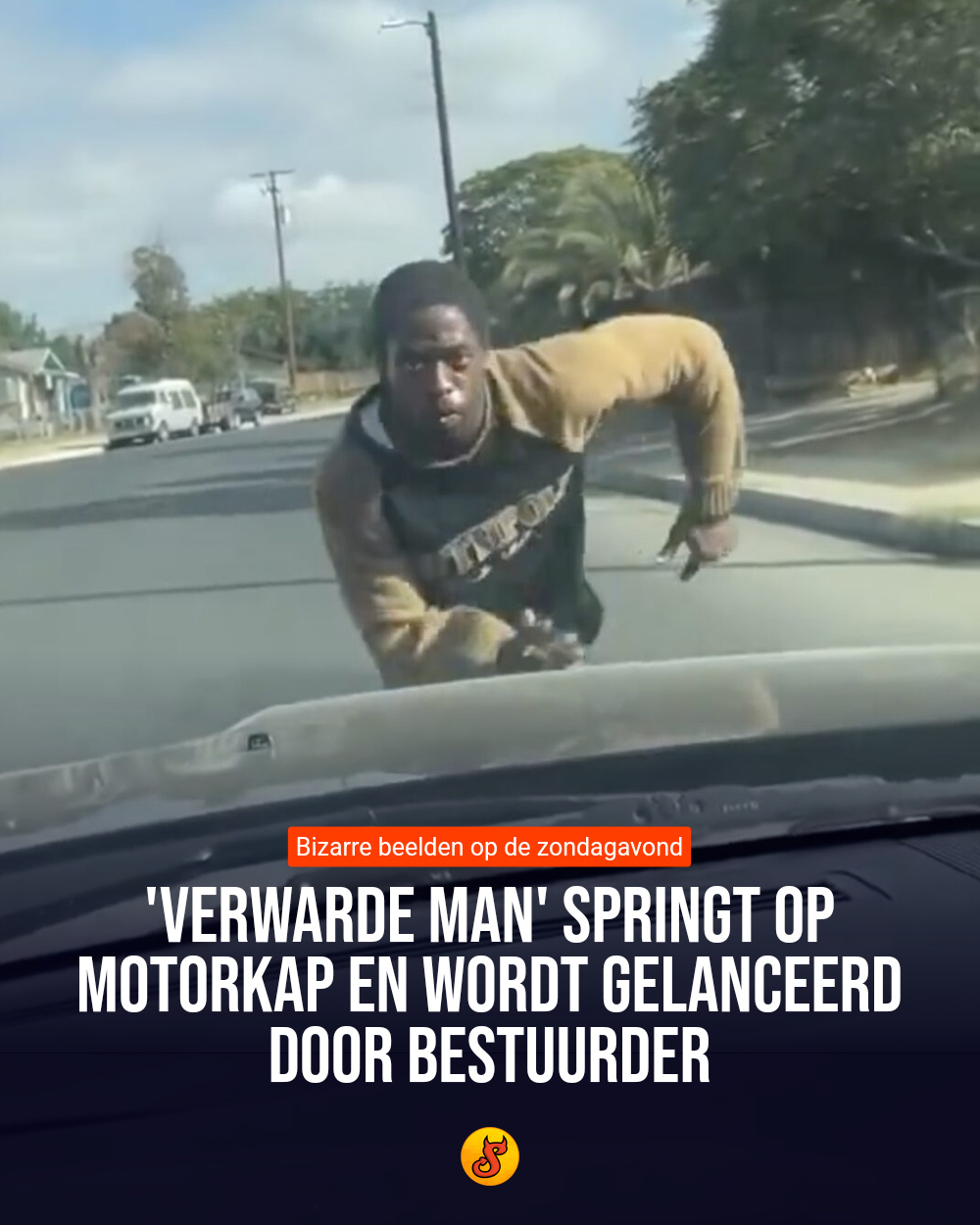'Verwarde man' springt op motorkap en wordt gelanceerd door bestuurder