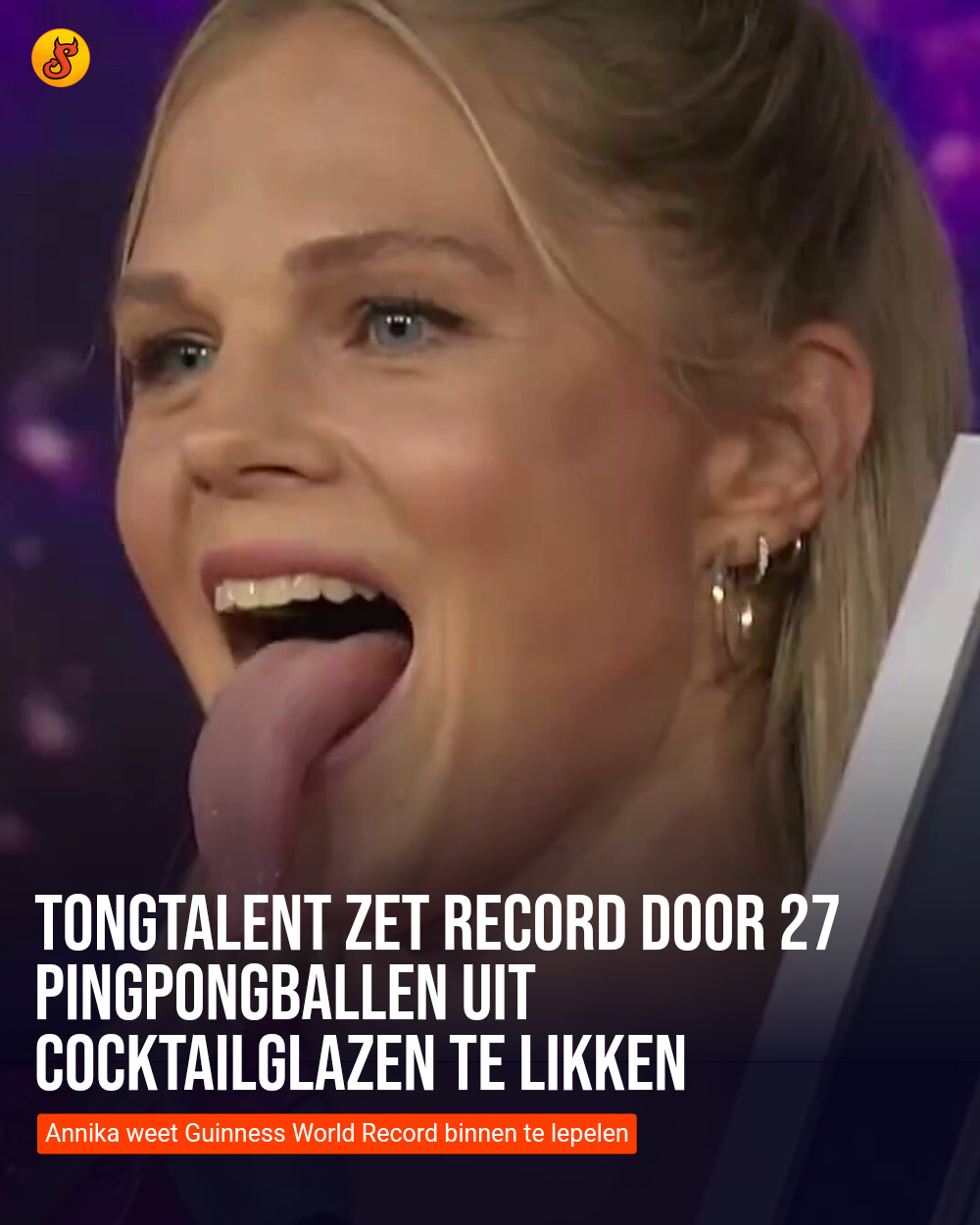 Tongtalent zet record door 27 pingpongballen uit cocktailglazen te likken