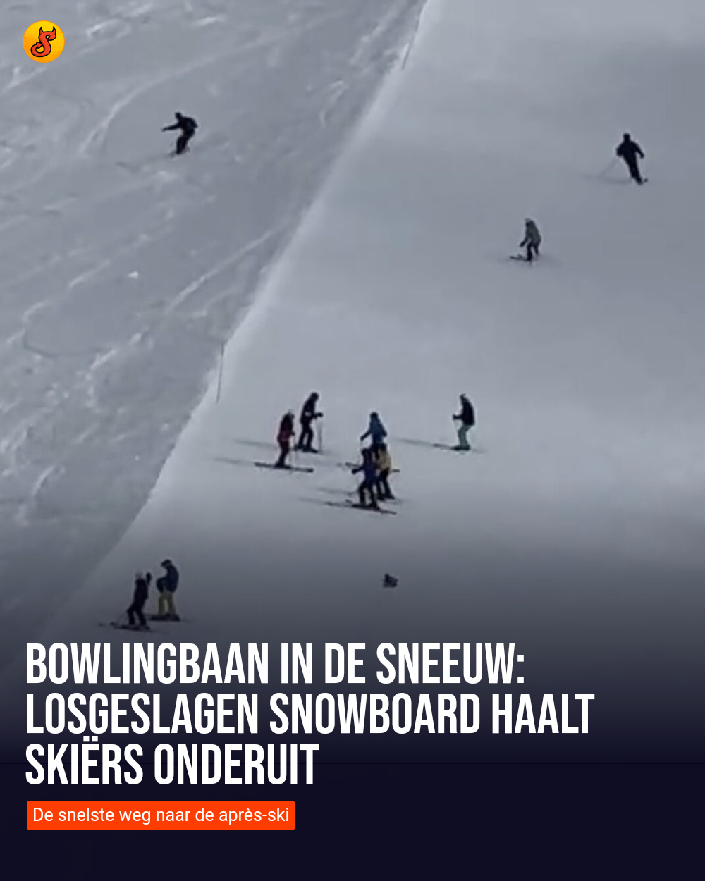 Bowlingbaan in de sneeuw: Losgeslagen snowboard haalt skiërs onderuit