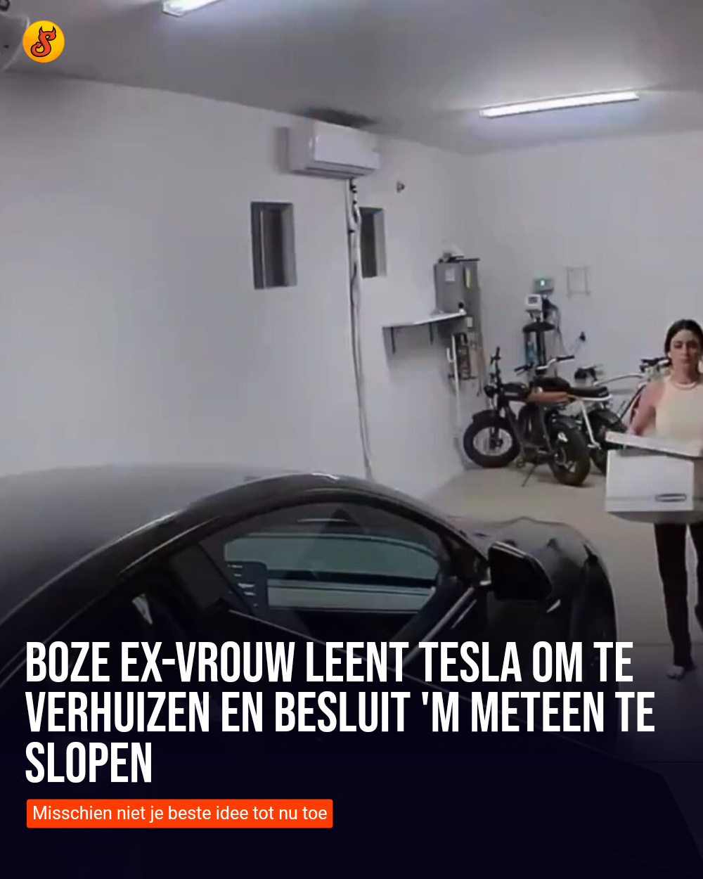 Boze ex-vrouw leent Tesla om te verhuizen en besluit 'm meteen te slopen