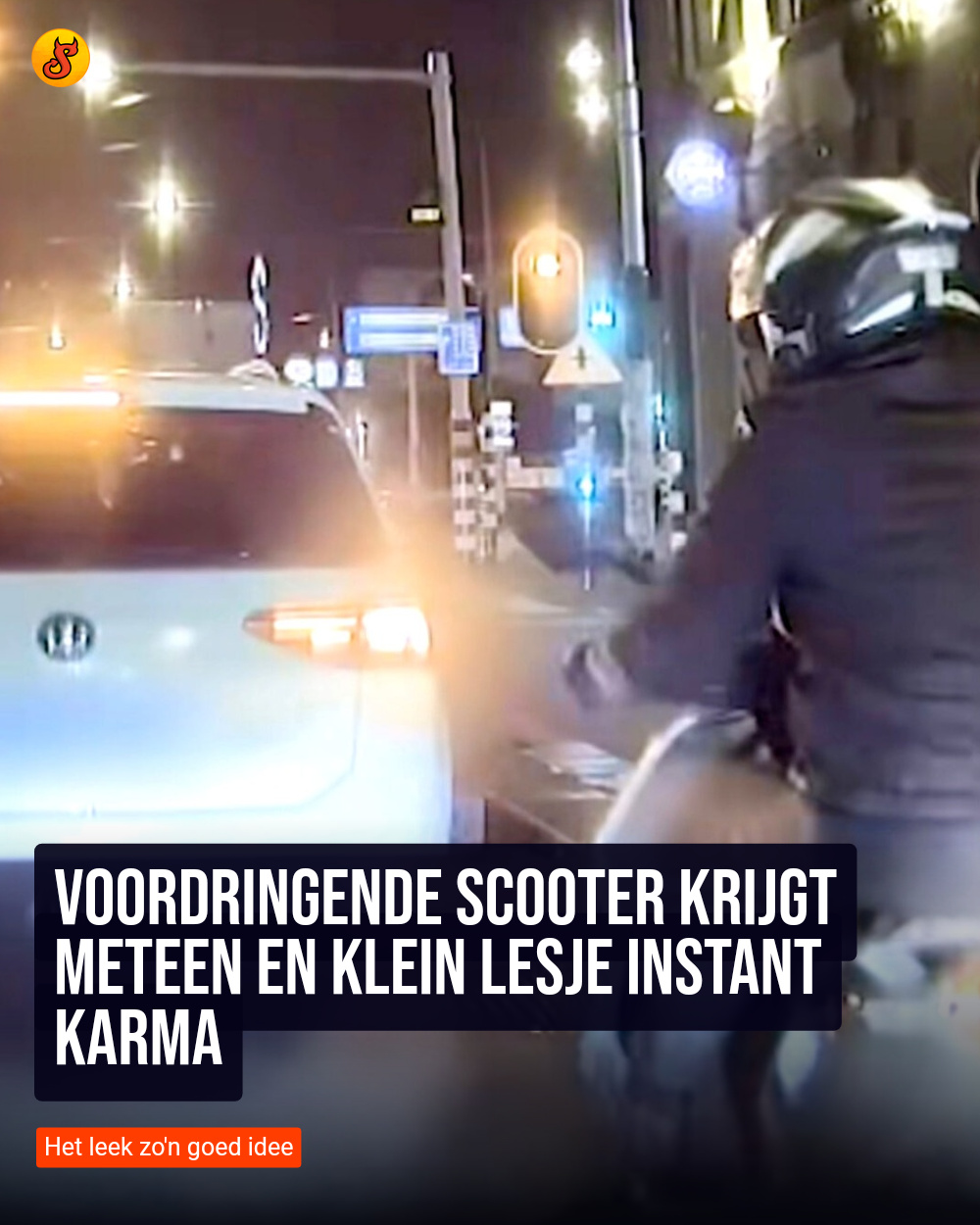 Voordringende scooter krijgt meteen en klein lesje instant karma