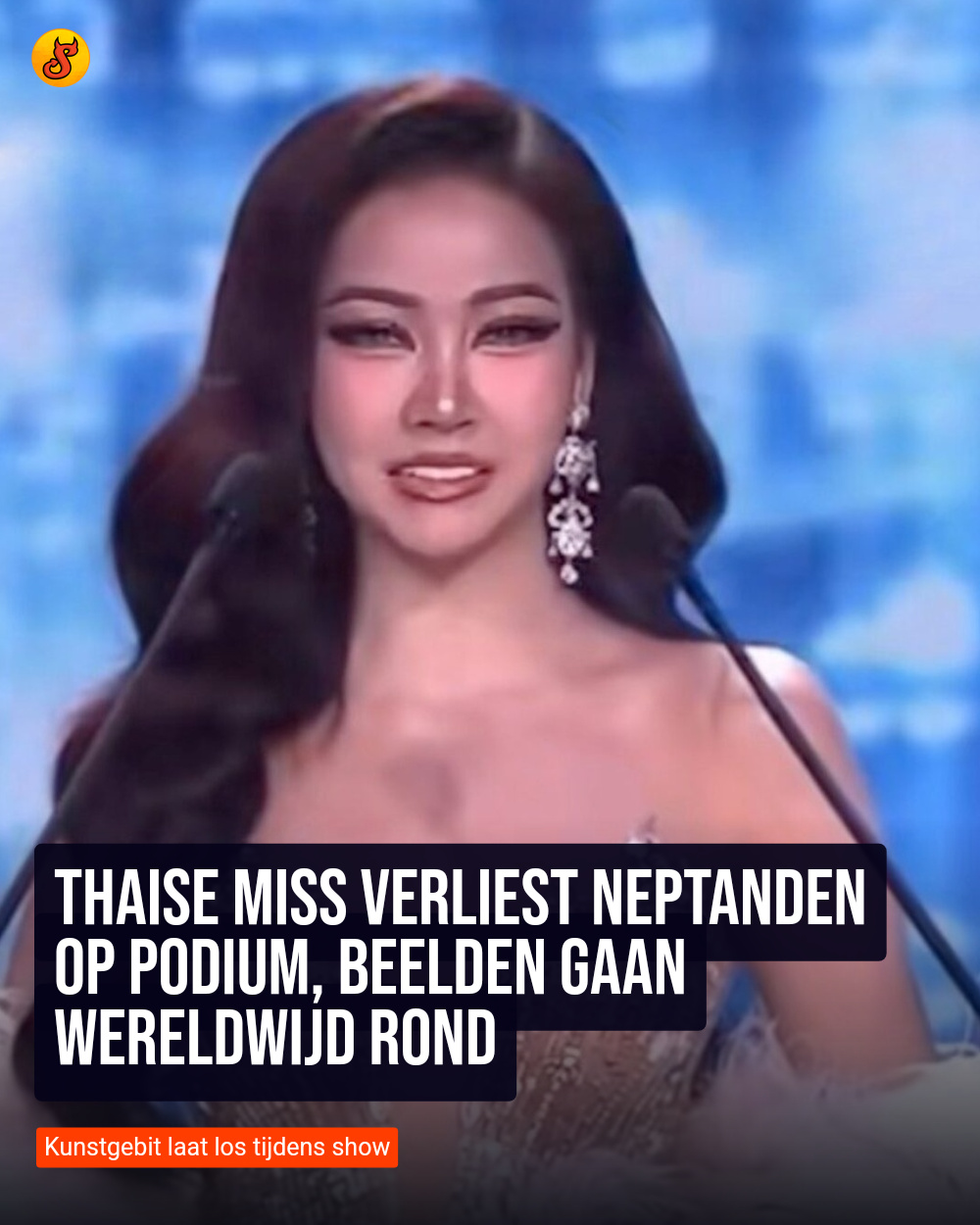 Thaise miss verliest neptanden op podium, beelden gaan wereldwijd rond