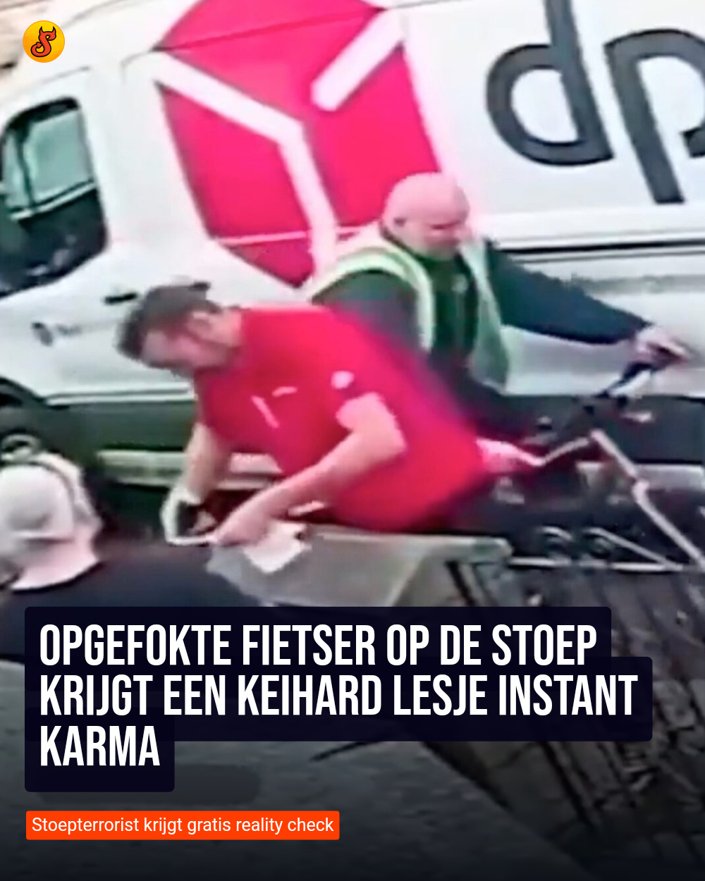 Opgefokte fietser op de stoep krijgt een keihard lesje instant karma