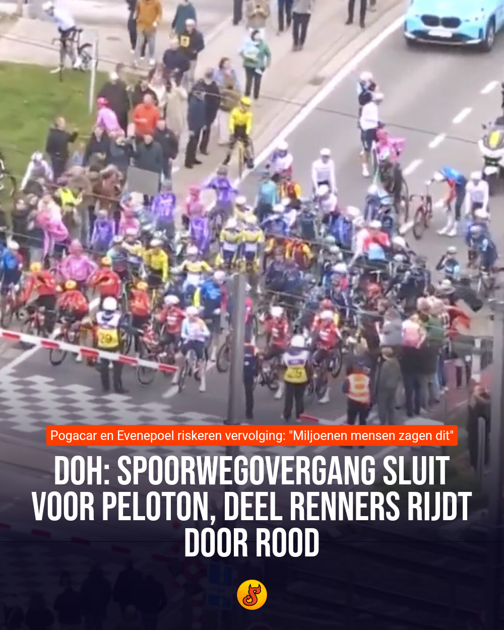 Doh: Spoorwegovergang sluit voor peloton, deel renners rijdt door rood