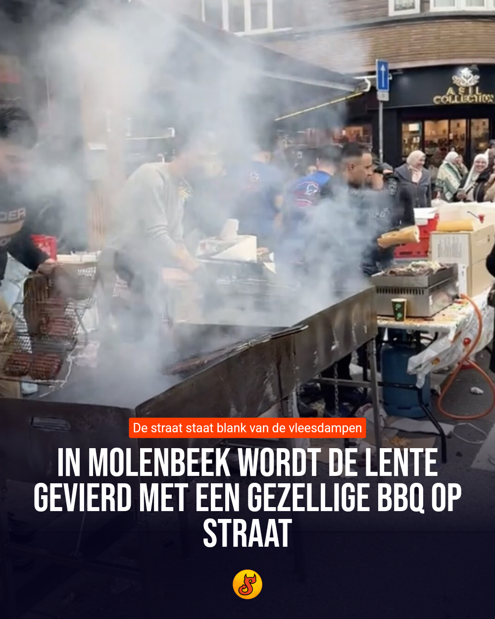 In Molenbeek wordt de lente gevierd met een gezellige bbq op straat