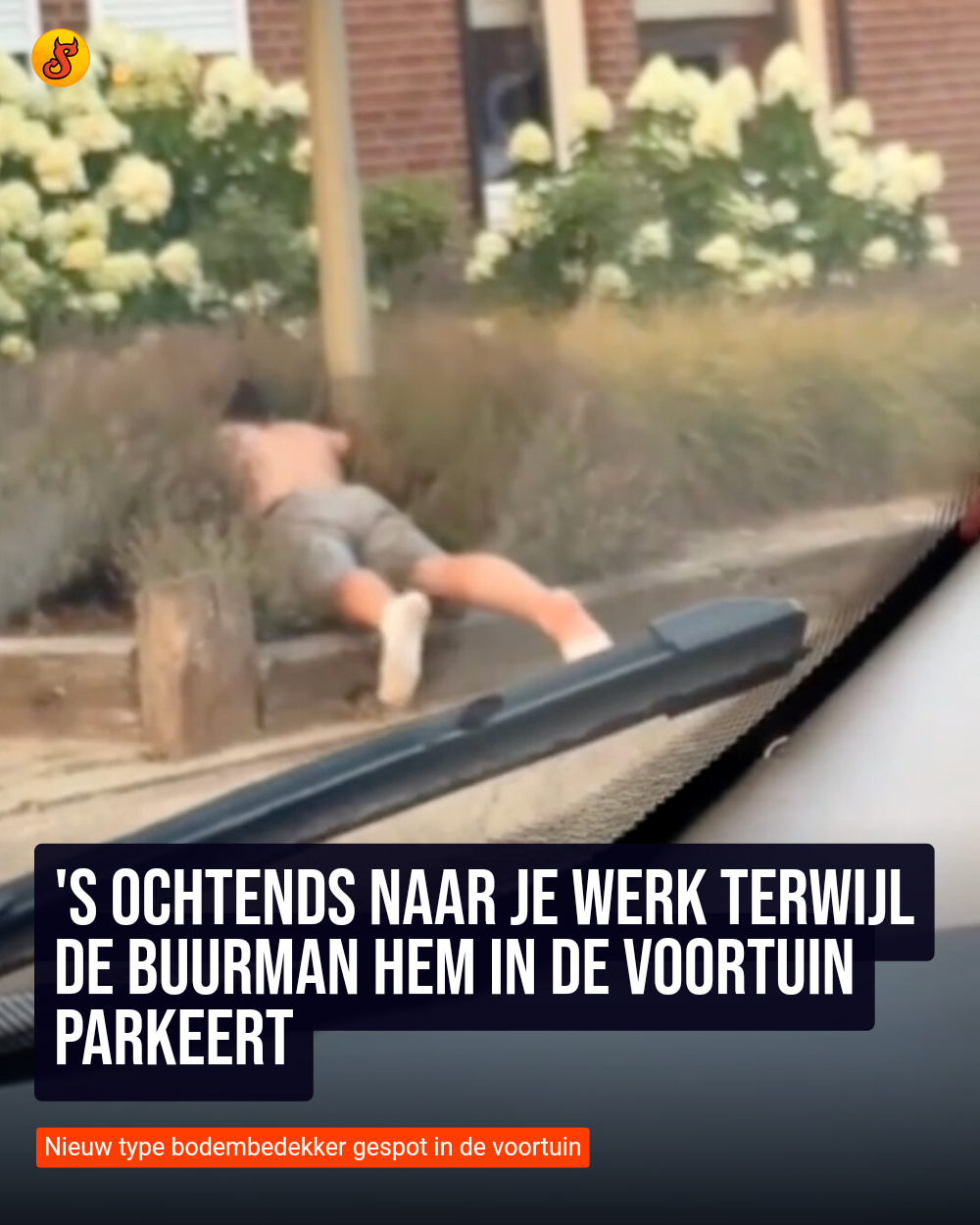 's Ochtends naar je werk terwijl de buurman hem in de voortuin parkeert