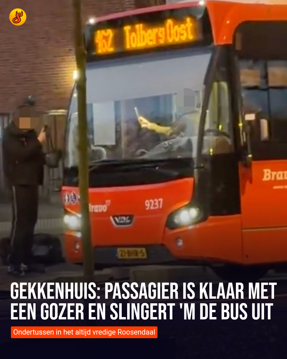 Gekkenhuis: Passagier is klaar met een gozer en slingert 'm de bus uit