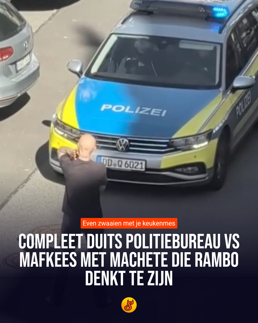 Compleet Duits politiebureau vs mafkees met machete die Rambo denkt te zijn