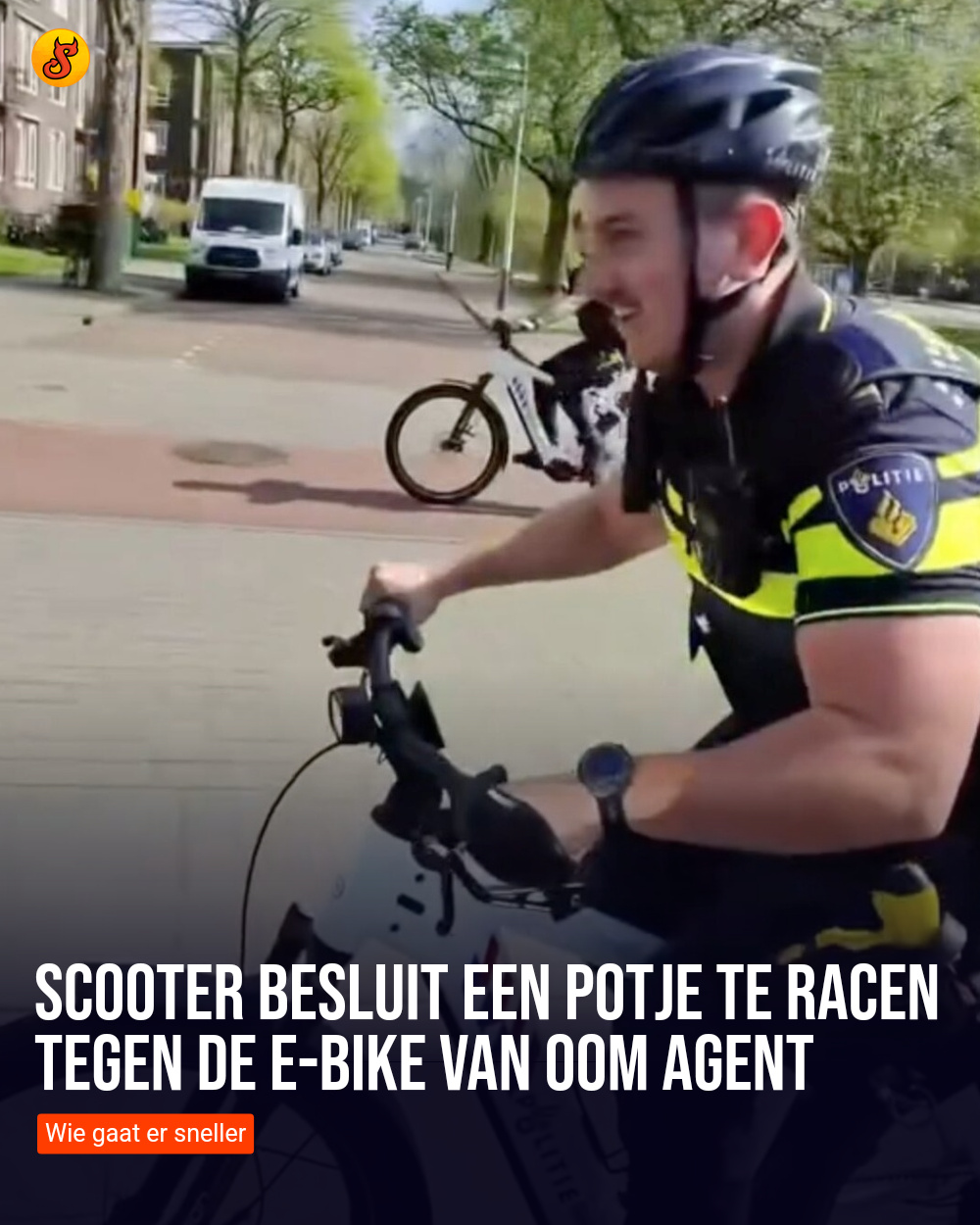 Scooter besluit een potje te racen tegen de e-bike van oom agent