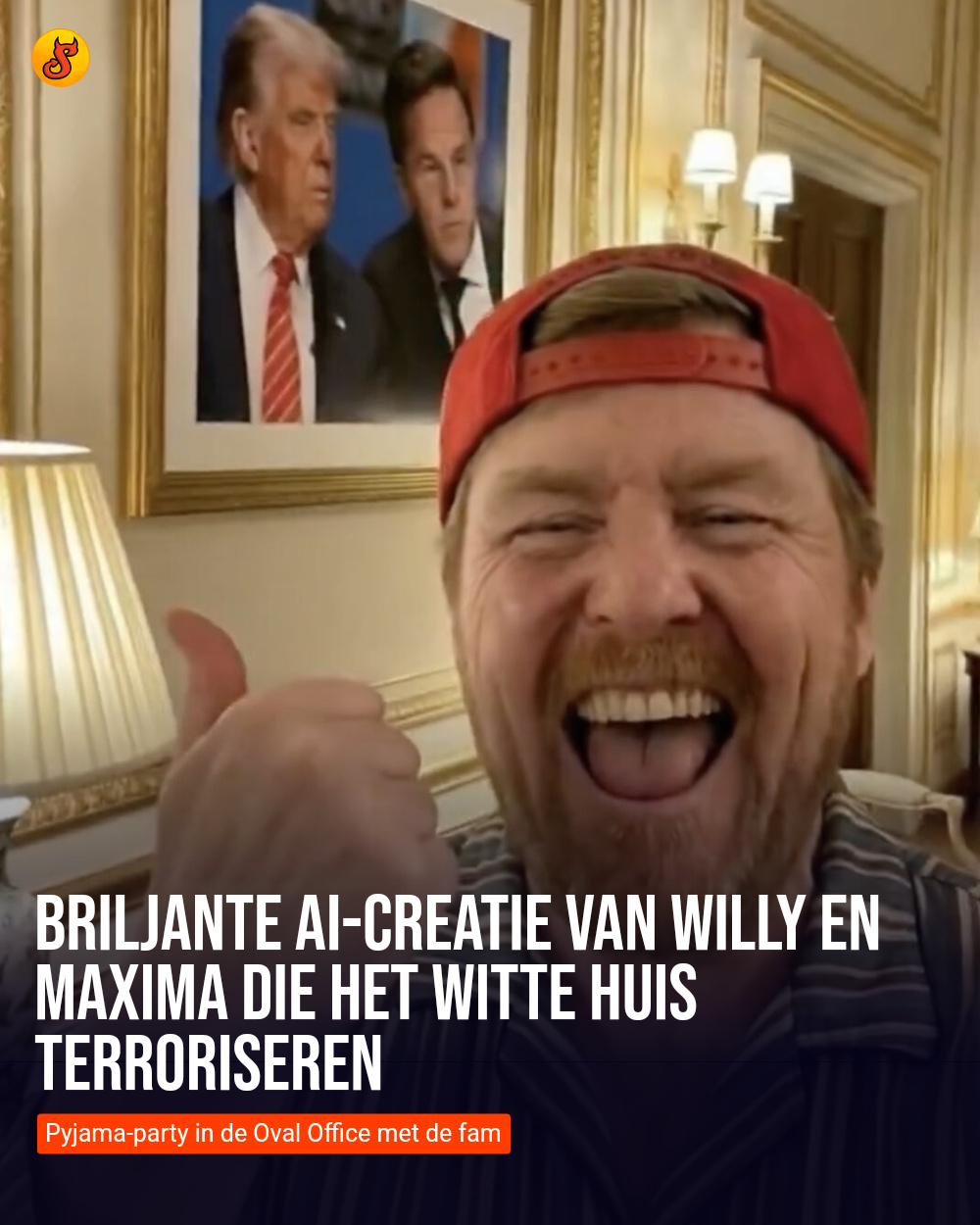 Briljante AI-creatie van Willy en Maxima die het Witte Huis terroriseren