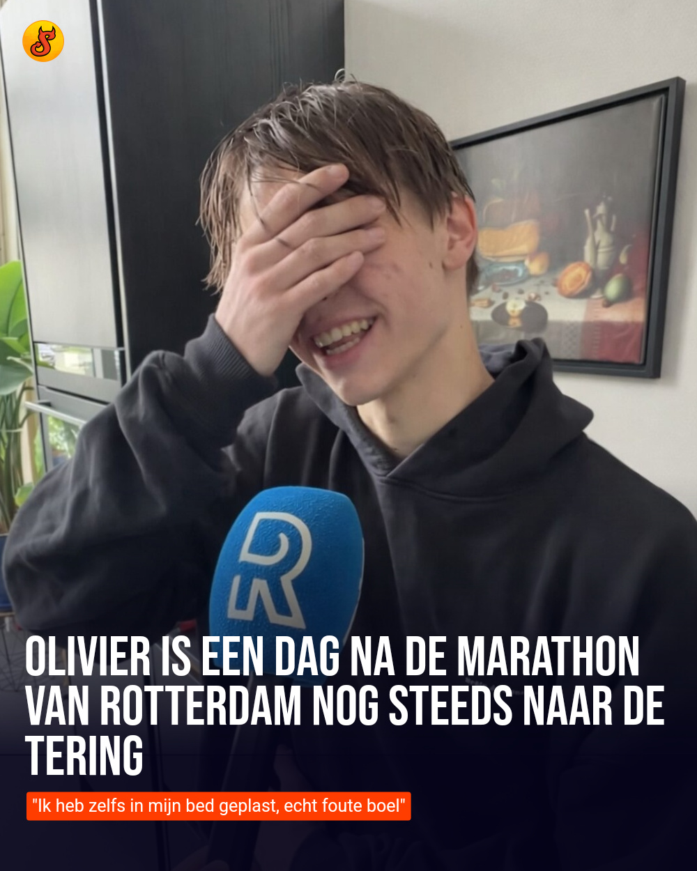 Olivier is een dag na de marathon van Rotterdam nog steeds naar de tering