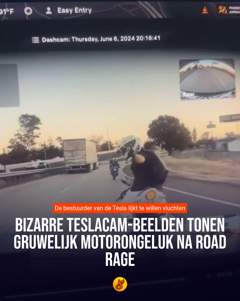 Bizarre TeslaCam-beelden tonen gruwelijk motorongeluk na road rage