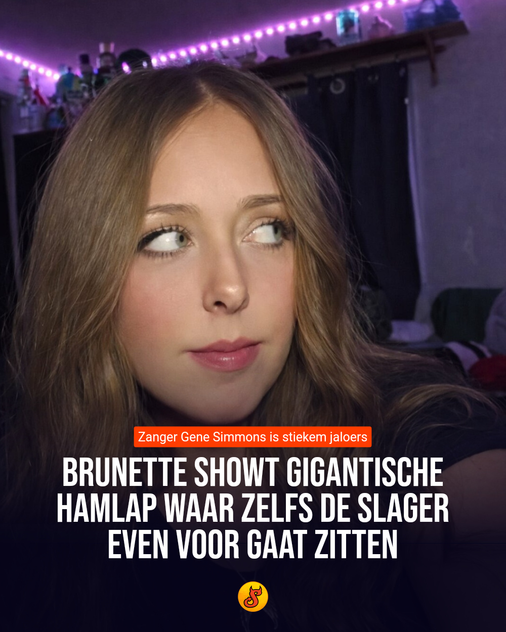 Brunette showt gigantische hamlap waar zelfs de slager even voor gaat zitten